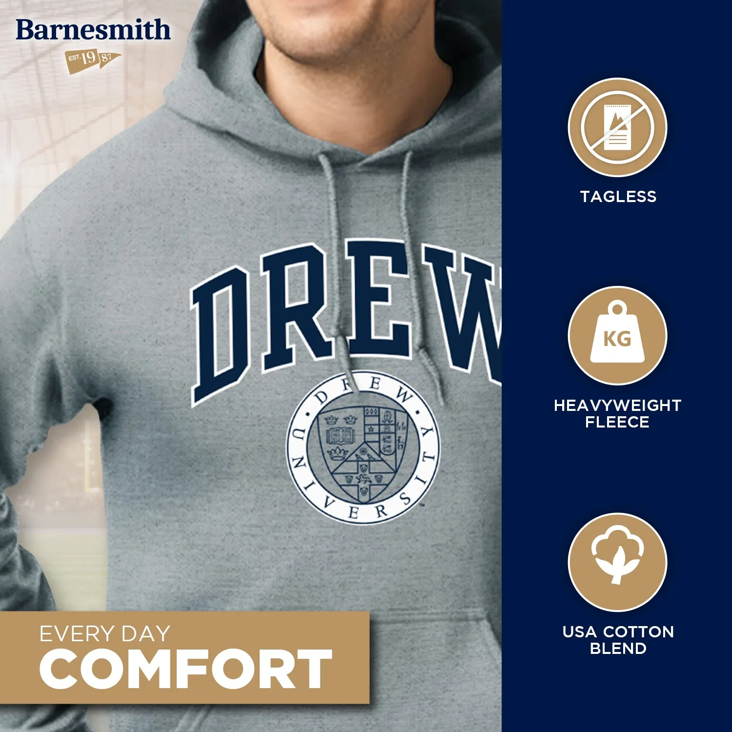 Drew University Heritage Hooded Sweatshirt (Charcoal Grey) sold by Barnesmith product image thumbnail 3