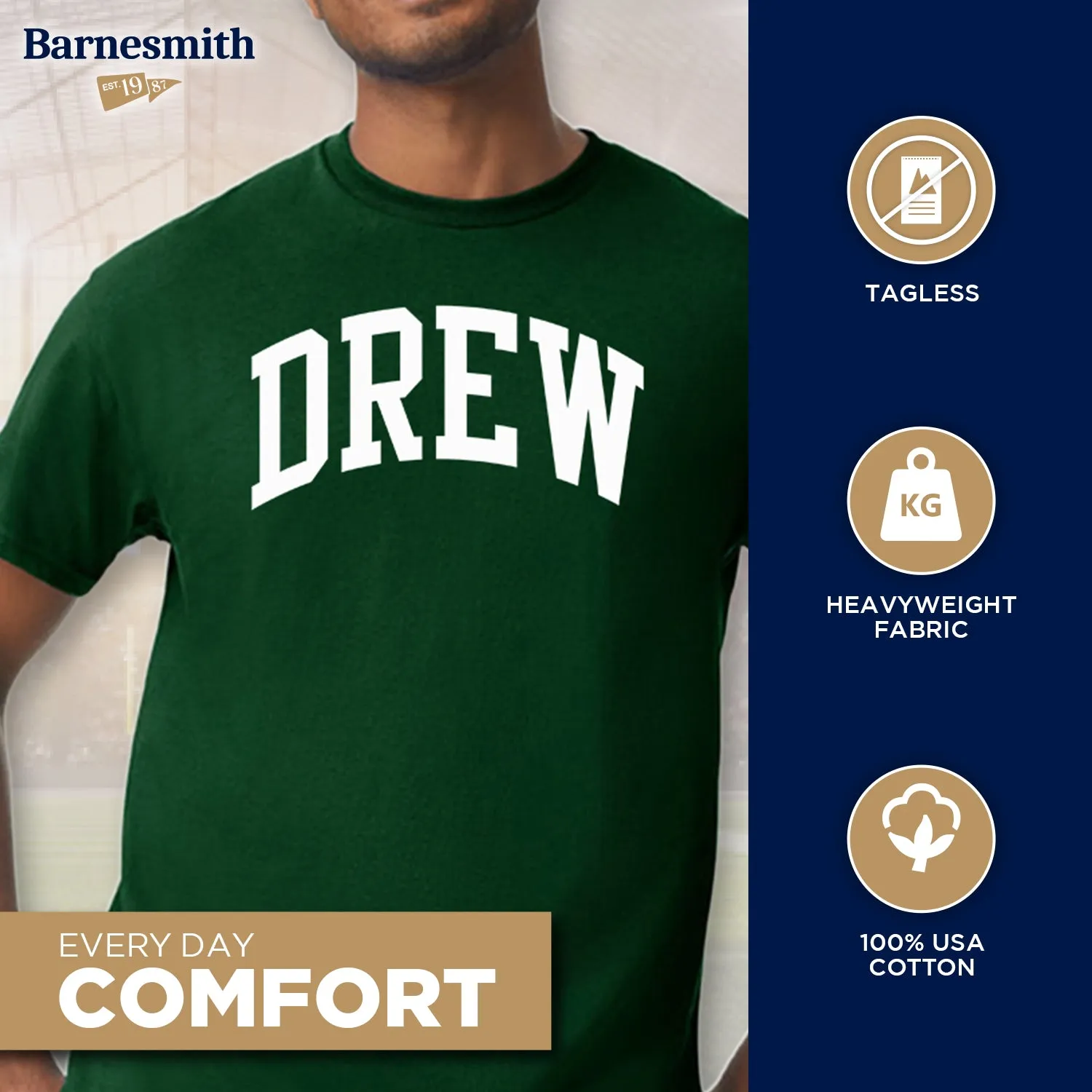 Drew University Classic T-Shirt (Green) sold by Barnesmith product image thumbnail 3