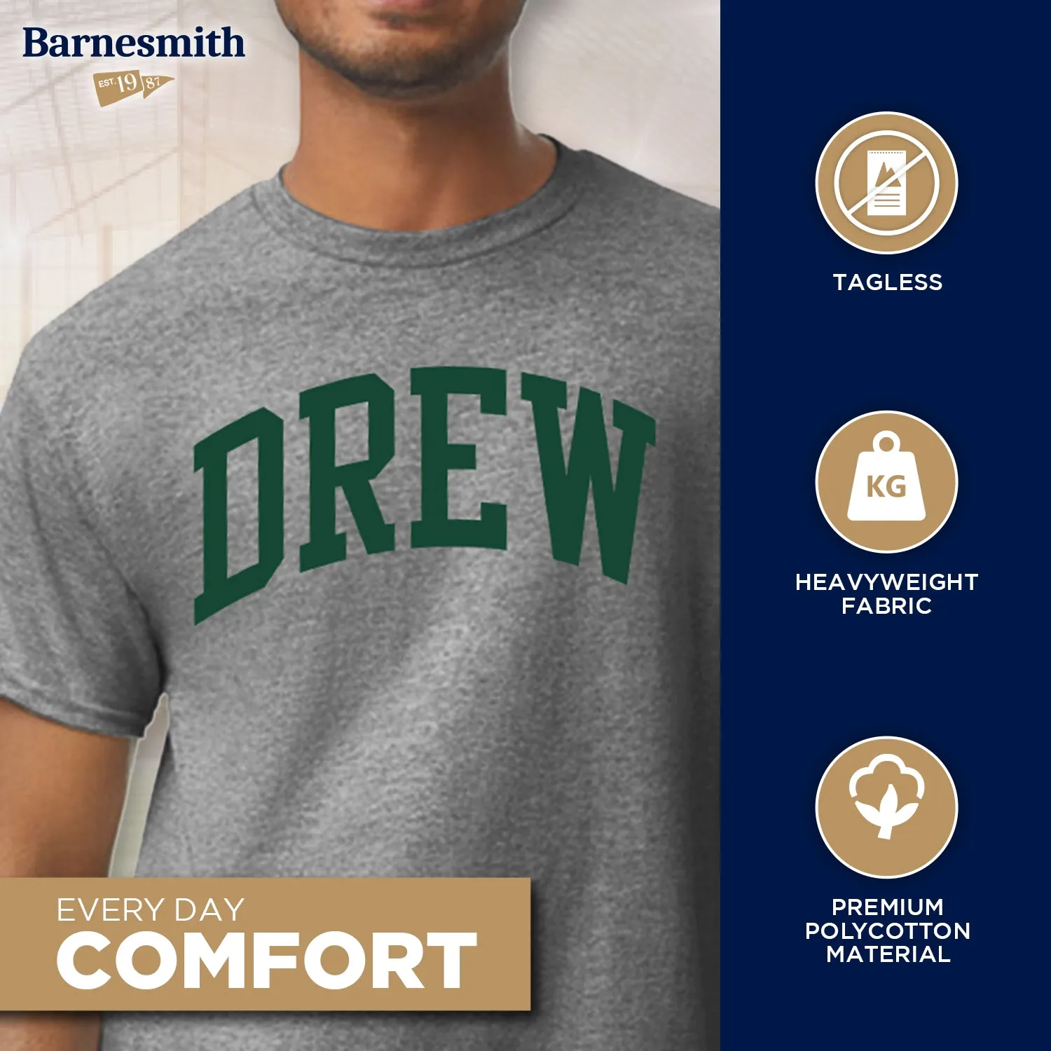 Drew University Classic T-Shirt (Charcoal Grey) sold by Barnesmith product image thumbnail 3