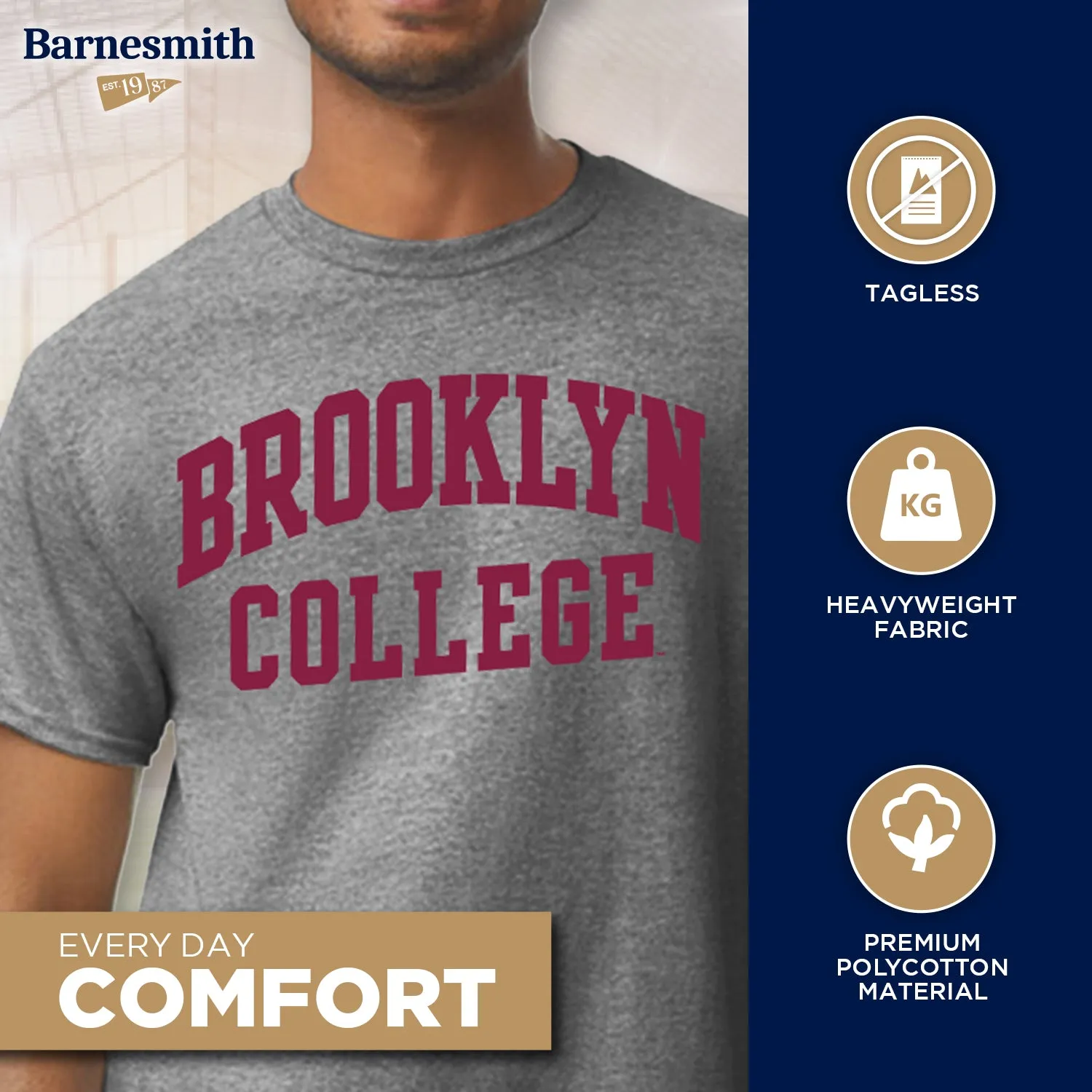 Brooklyn College Classic T-Shirt (Charcoal Grey) sold by Barnesmith product image thumbnail 3