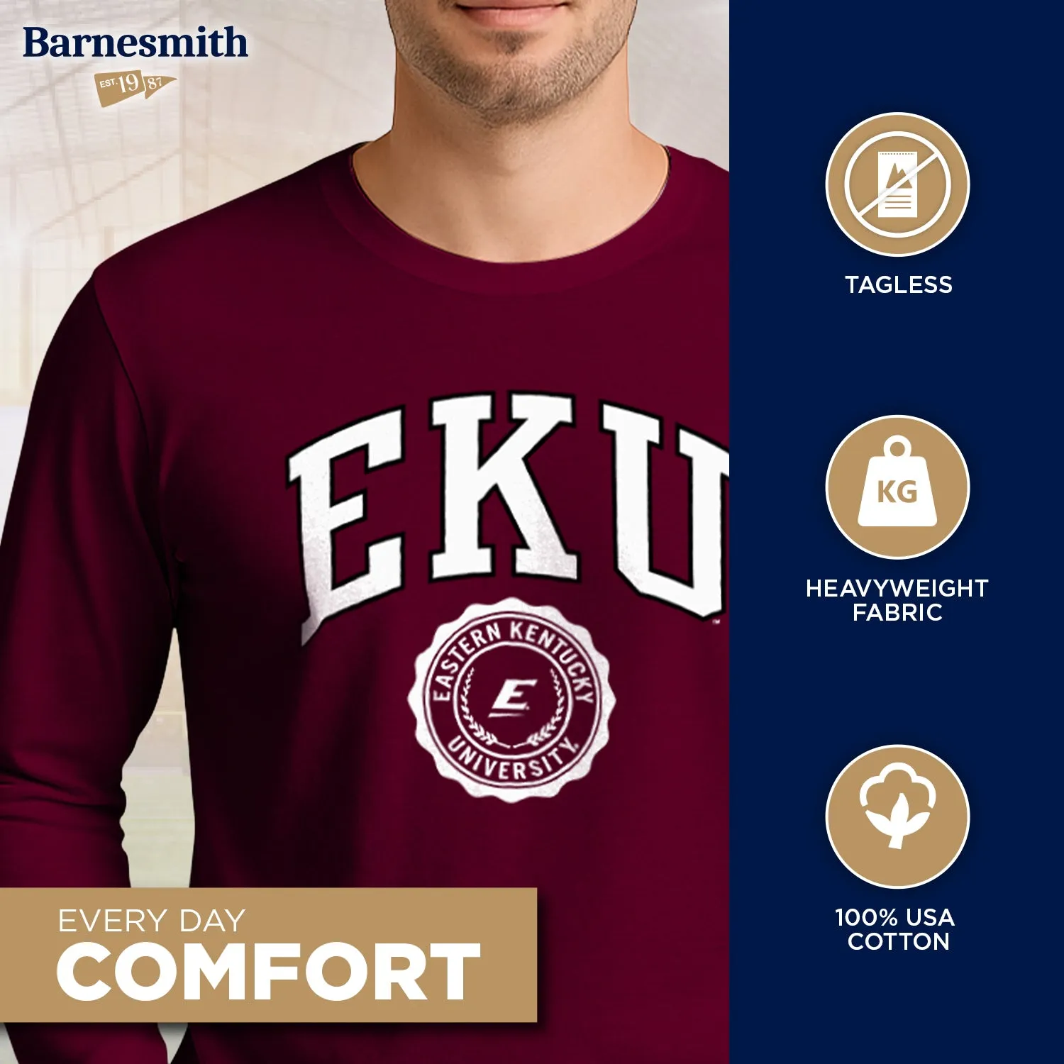Eastern Kentucky University Heritage Long Sleeve T-Shirt (Maroon) sold by Barnesmith product image thumbnail 3