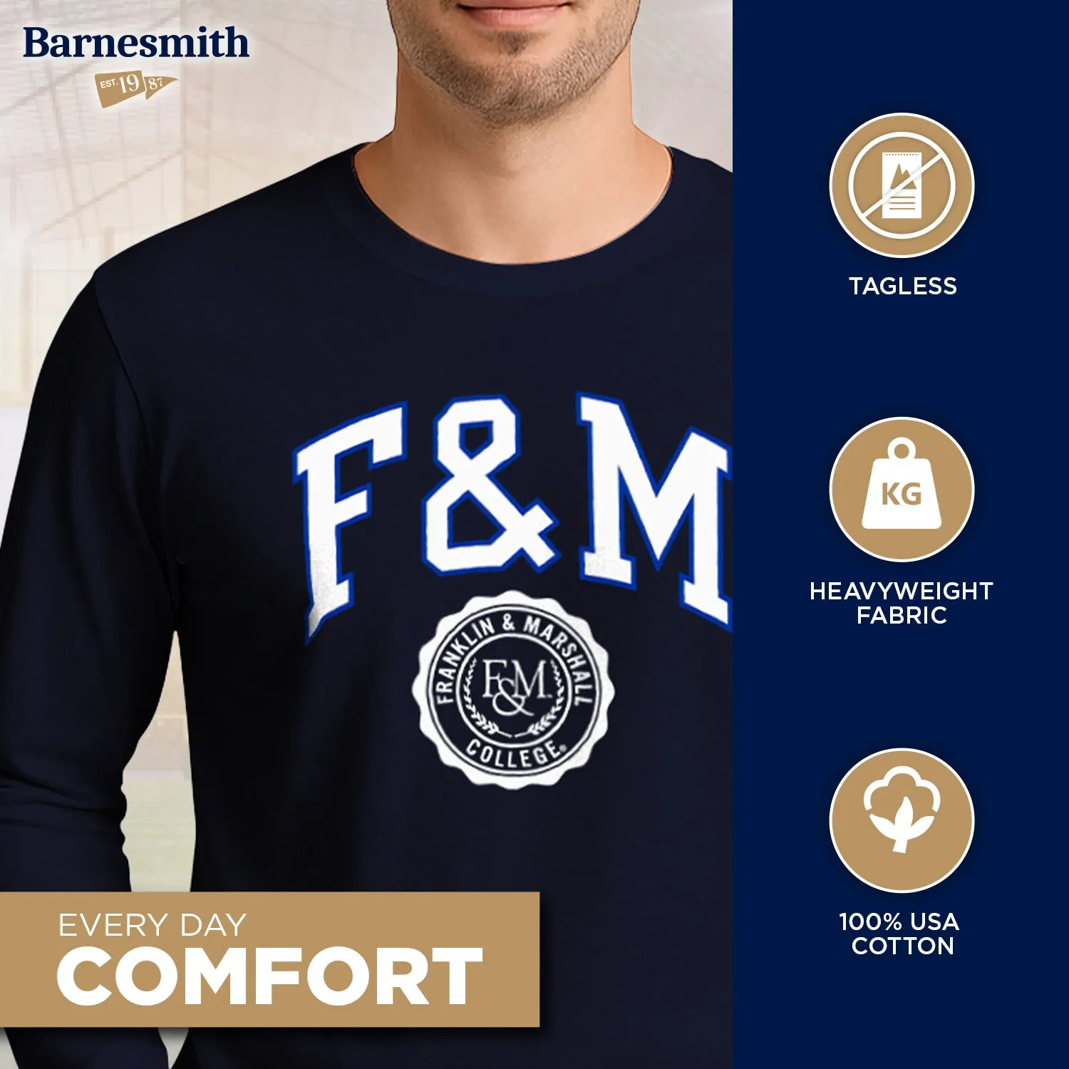 Franklin & Marshall College Heritage Long Sleeve T-Shirt (Navy) sold by Barnesmith product image thumbnail 3