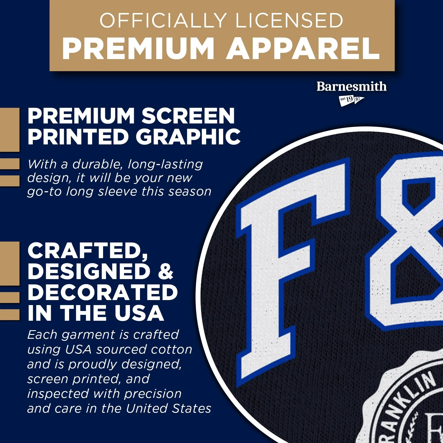Franklin & Marshall College Heritage Long Sleeve T-Shirt (Navy) sold by Barnesmith product image thumbnail 4