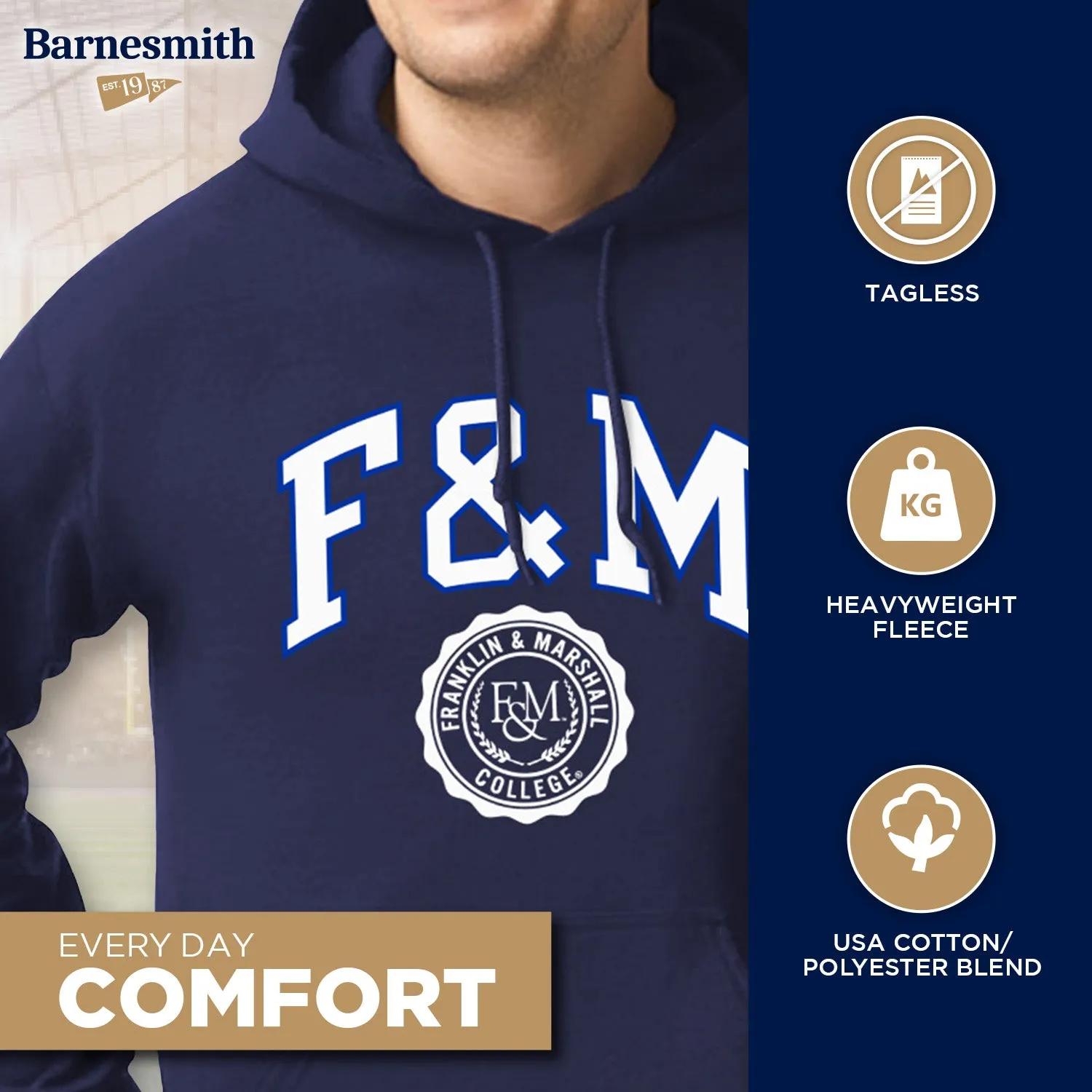 Franklin & Marshall College Heritage Hooded Sweatshirt (Navy) sold by Barnesmith product image thumbnail 3