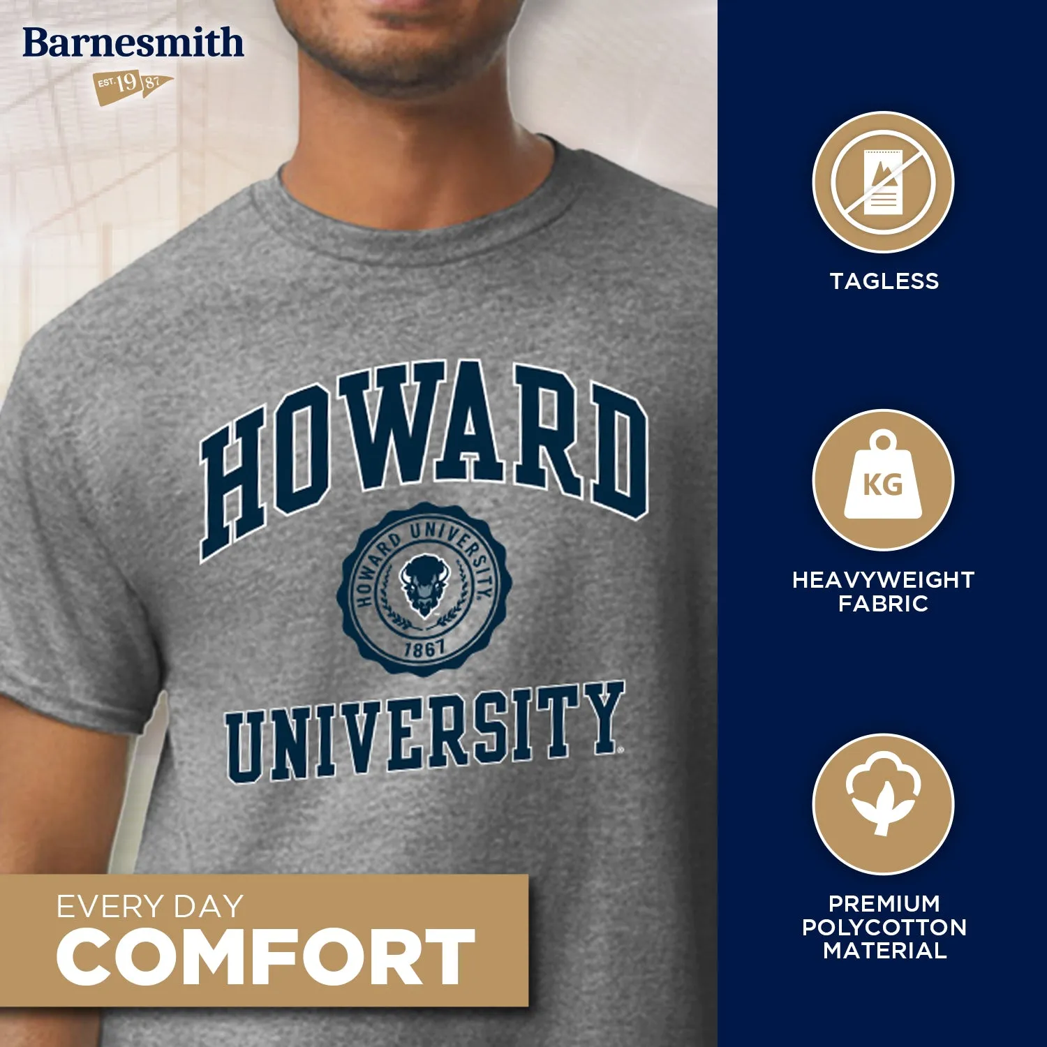 Howard University Heritage T-Shirt (Charcoal Grey) sold by Barnesmith product image thumbnail 3