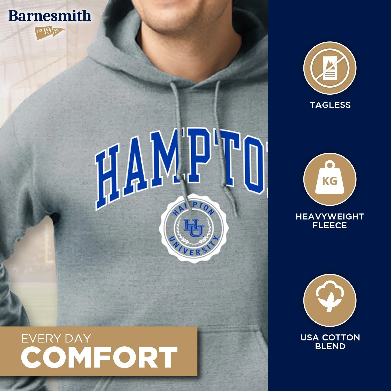 Hampton University Heritage Hooded Sweatshirt (Charcoal Grey) sold by Barnesmith product image thumbnail 3