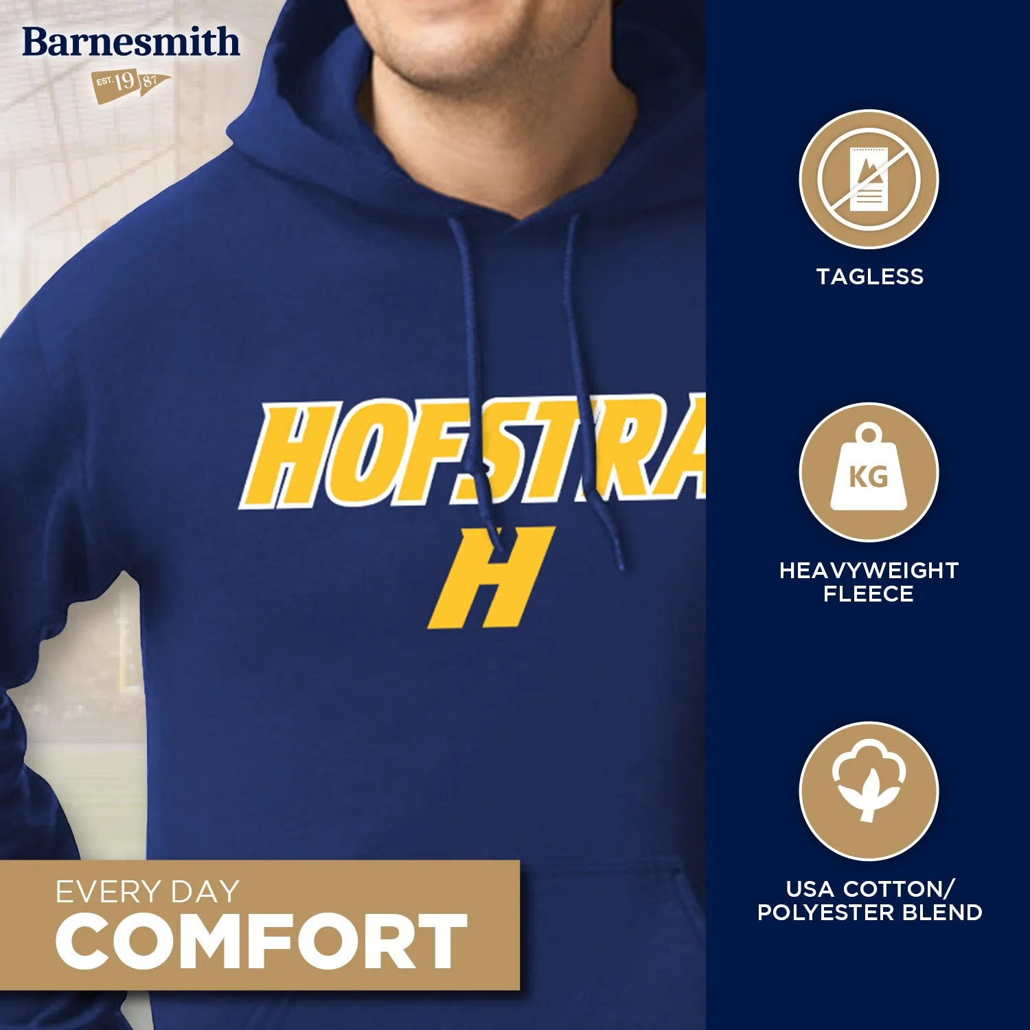 Hofstra University Heritage Hooded Sweatshirt (Navy) sold by Barnesmith product image thumbnail 3