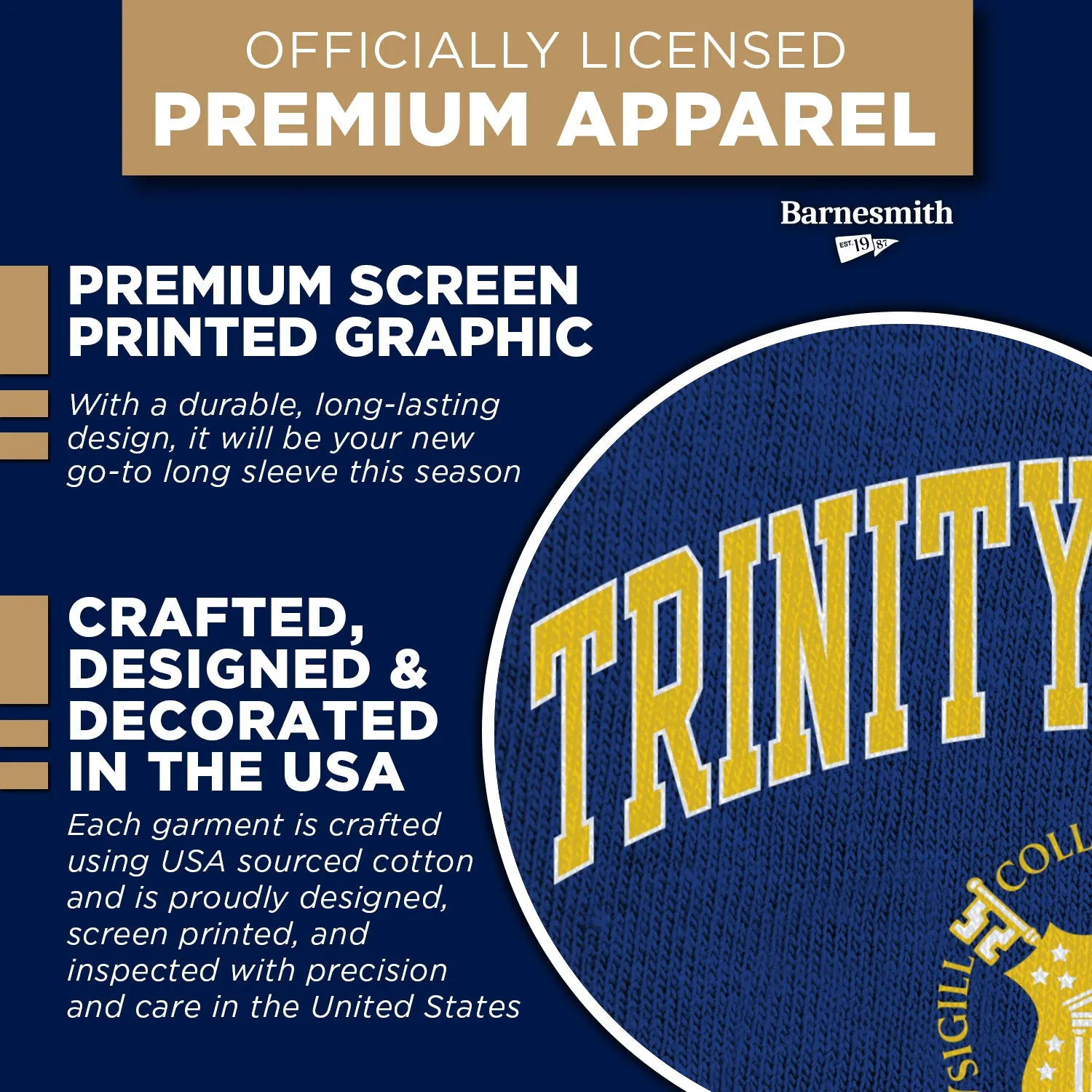Trinity College Heritage Long Sleeve T-Shirt (Navy) sold by Barnesmith product image thumbnail 4