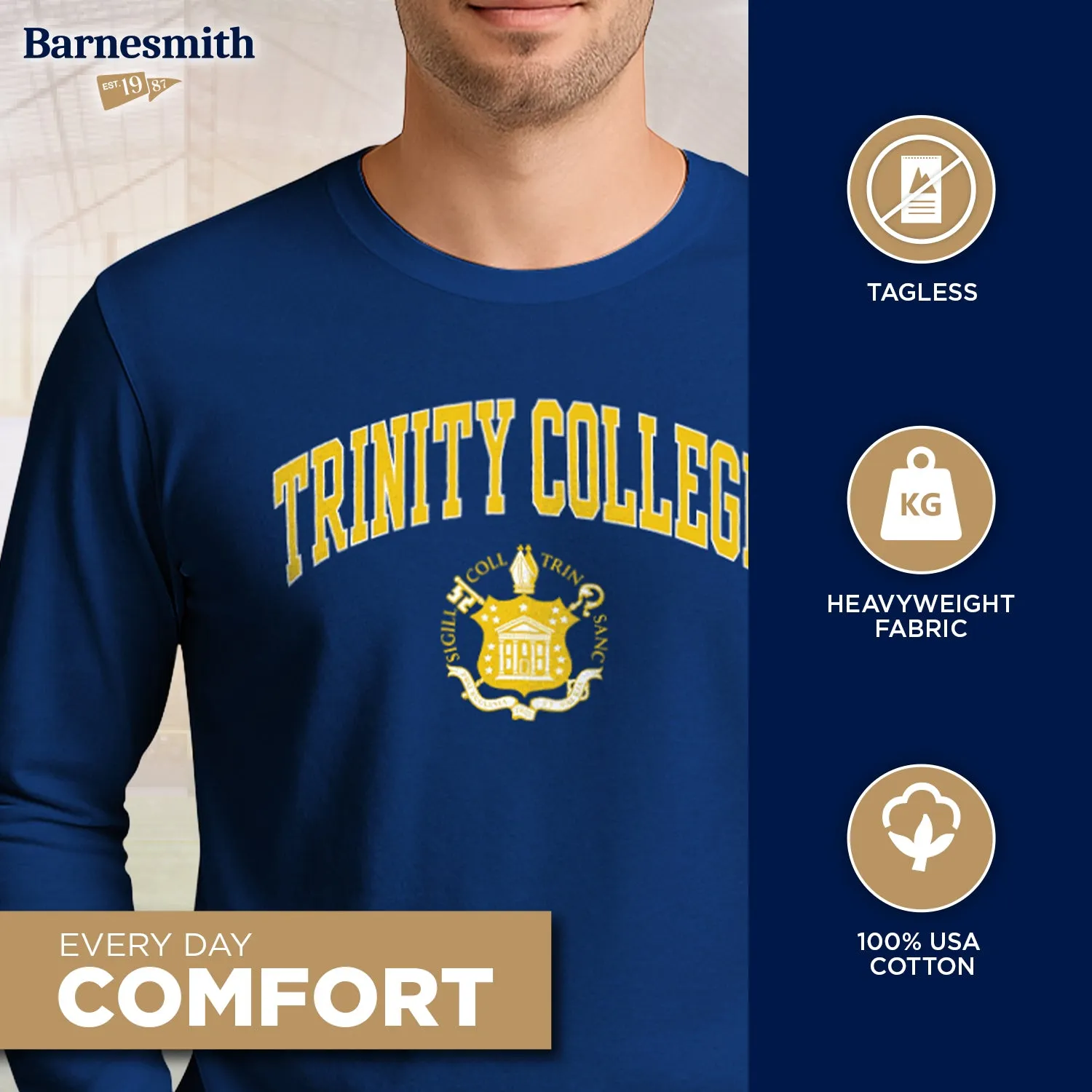 Trinity College Heritage Long Sleeve T-Shirt (Navy) sold by Barnesmith product image thumbnail 3