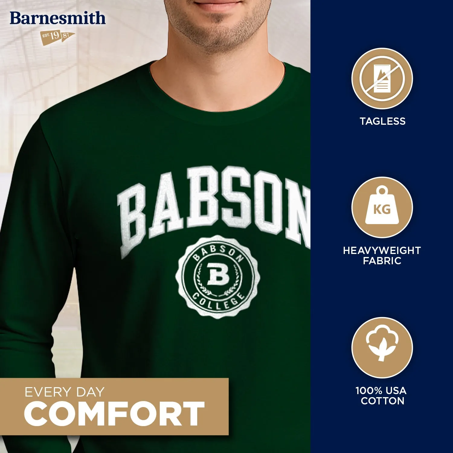 Babson College Heritage Long Sleeve T-Shirt (Green) sold by Barnesmith product image thumbnail 3