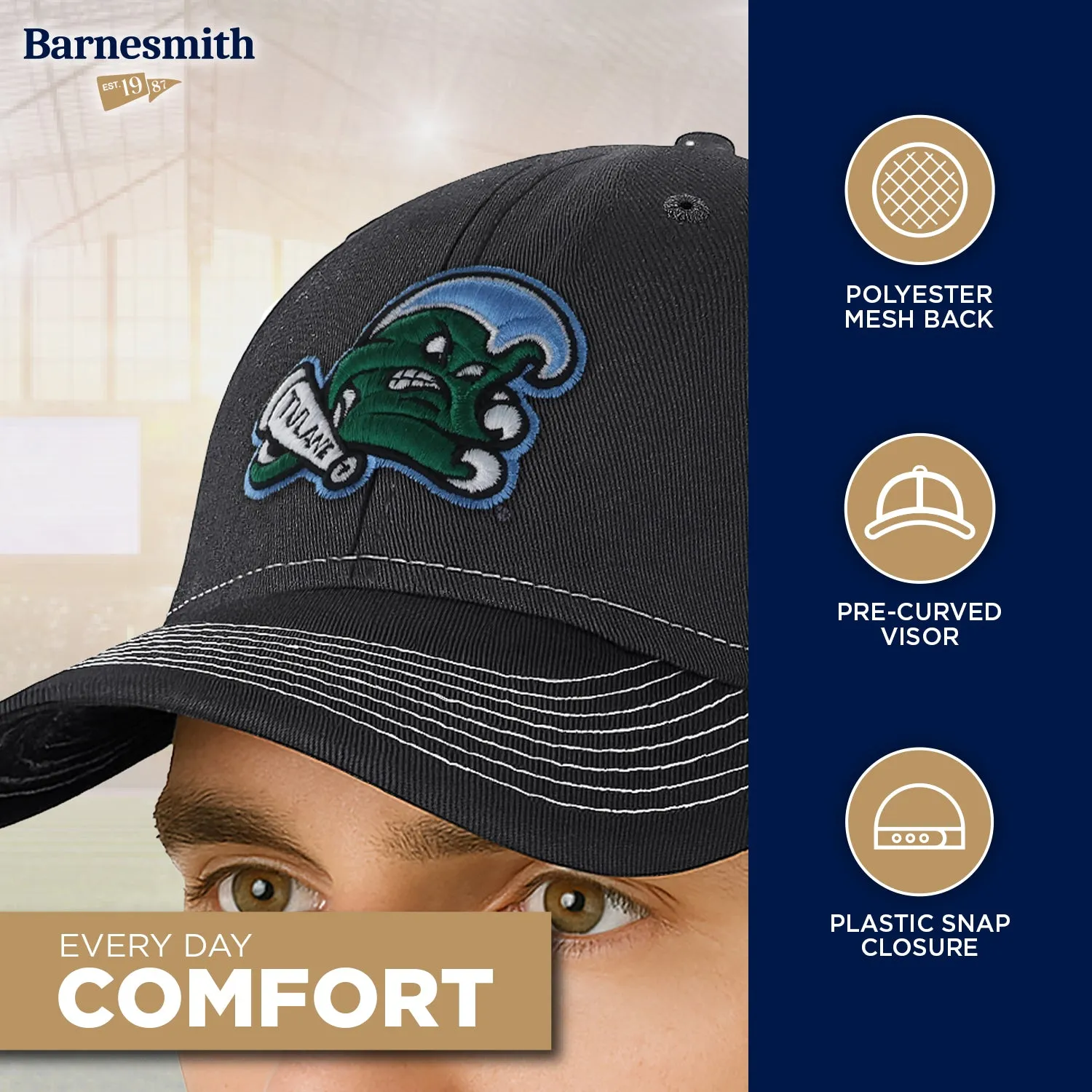 Tulane University Sideline Trucker Hat One-Size (Dark Grey/White) sold by Barnesmith product image thumbnail 3