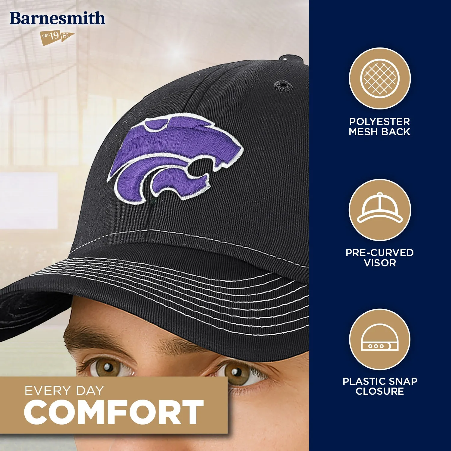 Kansas State University Sideline Trucker Hat One-Size (Dark Grey/White) sold by Barnesmith product image thumbnail 3