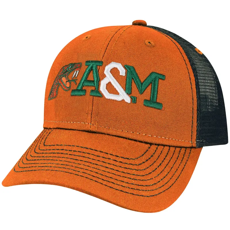 Florida A&M University Sideline Trucker Hat One-Size (Burnt Orange/Dark Grey) sold by Barnesmith
