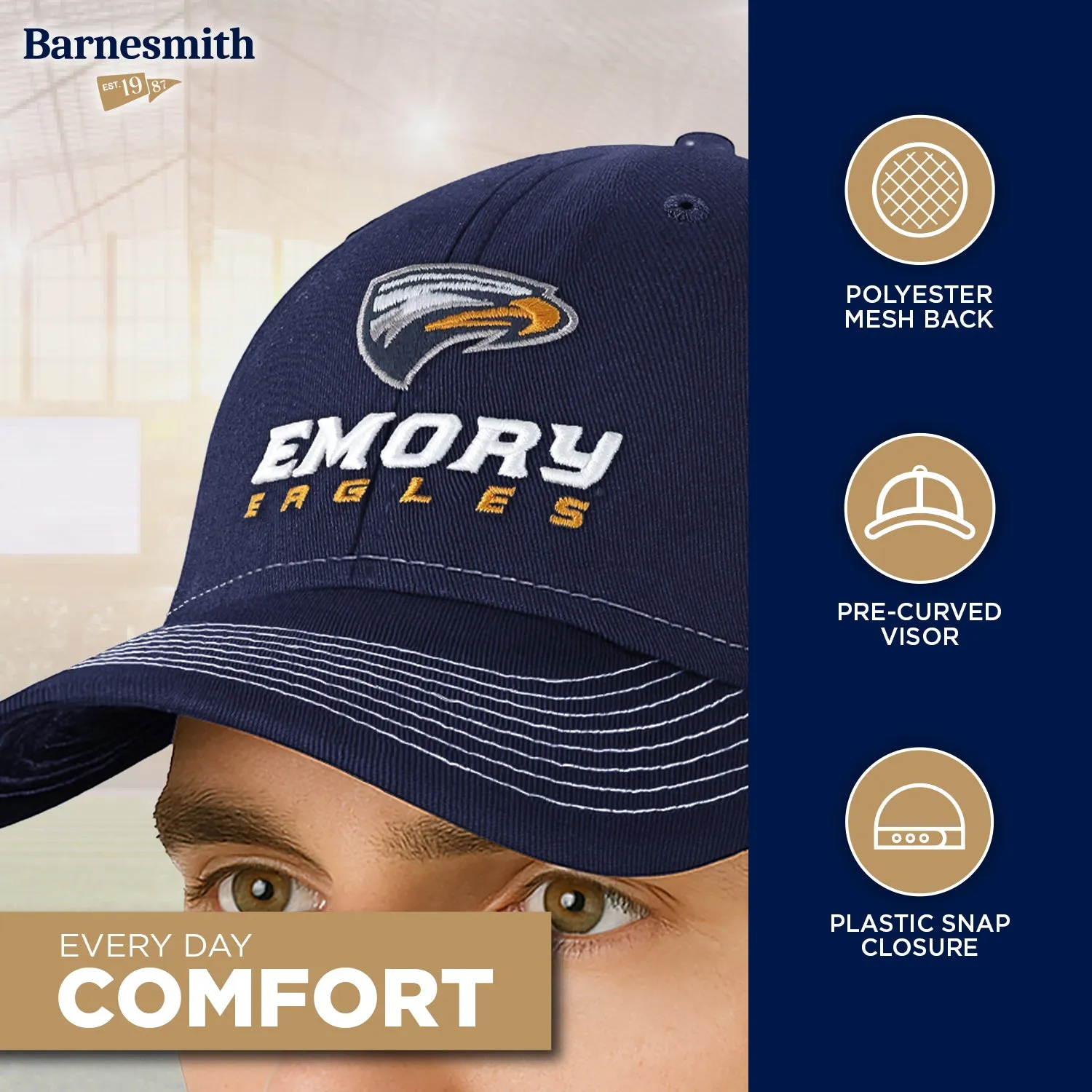 Emory University Sideline Trucker Hat One-Size (Navy/White) sold by Barnesmith product image thumbnail 3