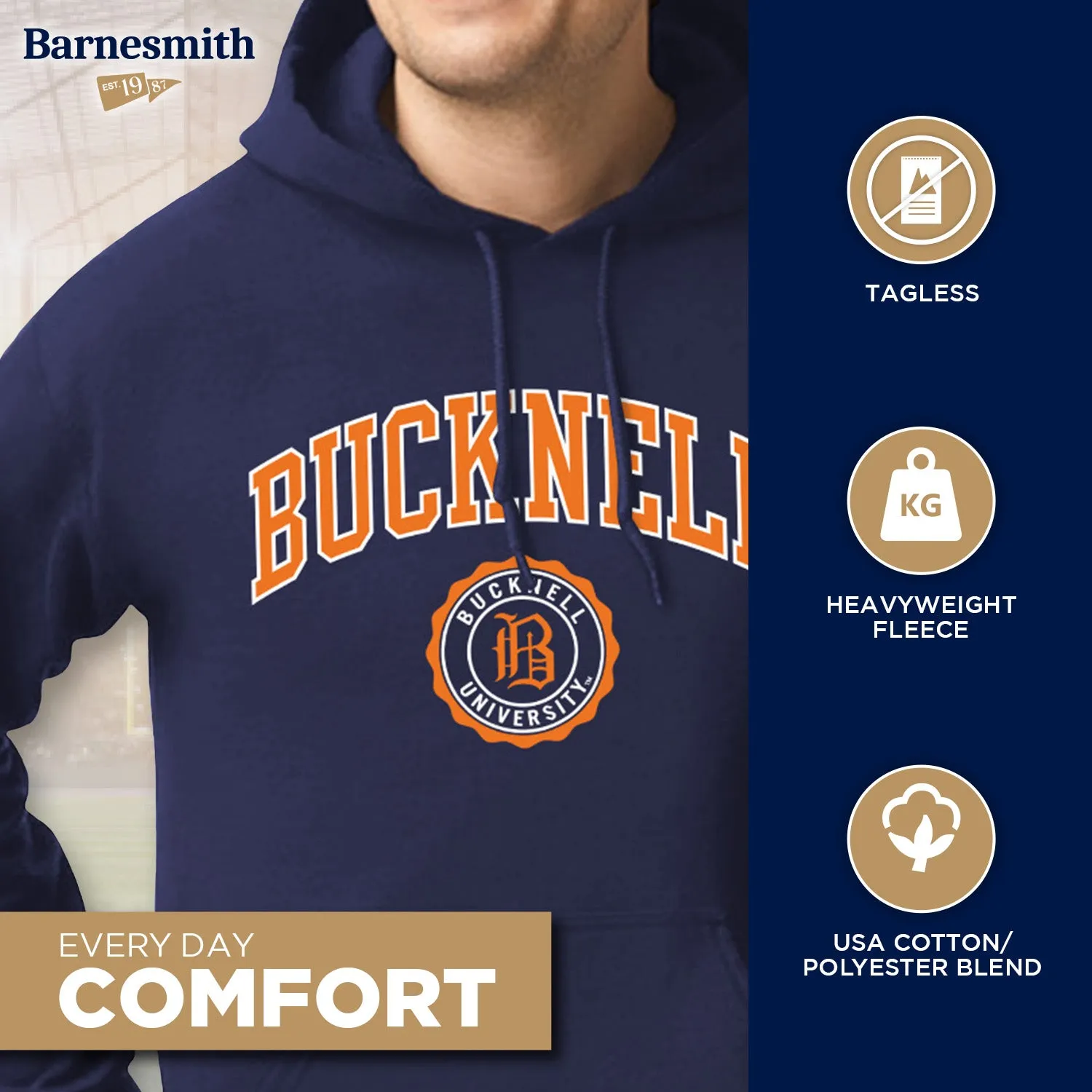 Bucknell University Heritage Hooded Sweatshirt (Navy) sold by Barnesmith product image thumbnail 3