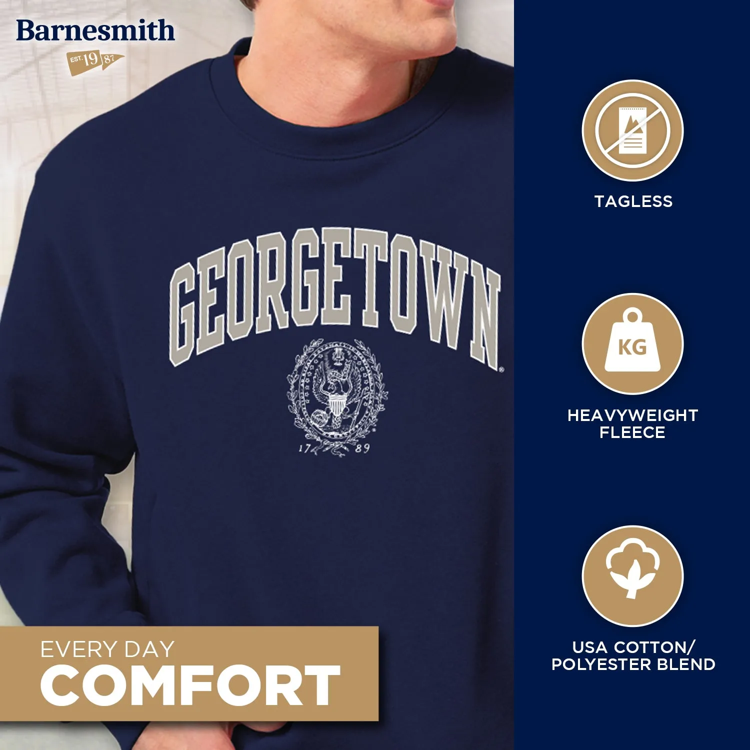 Georgetown University Heritage Crewneck Sweatshirt (Navy) sold by Barnesmith product image thumbnail 3