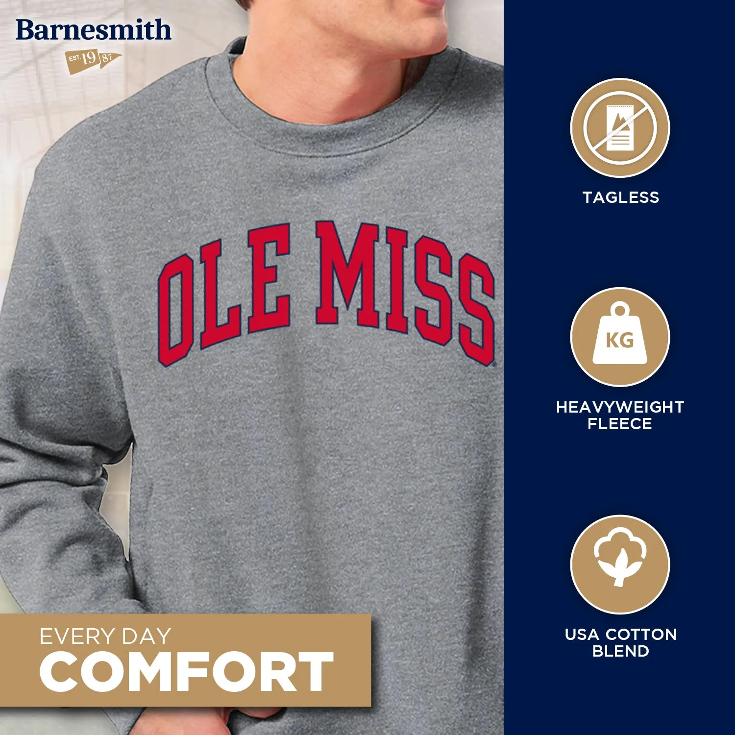 University of Mississippi Ole Miss Heritage Crewneck Sweatshirt (Charcoal) sold by Barnesmith product image thumbnail 3
