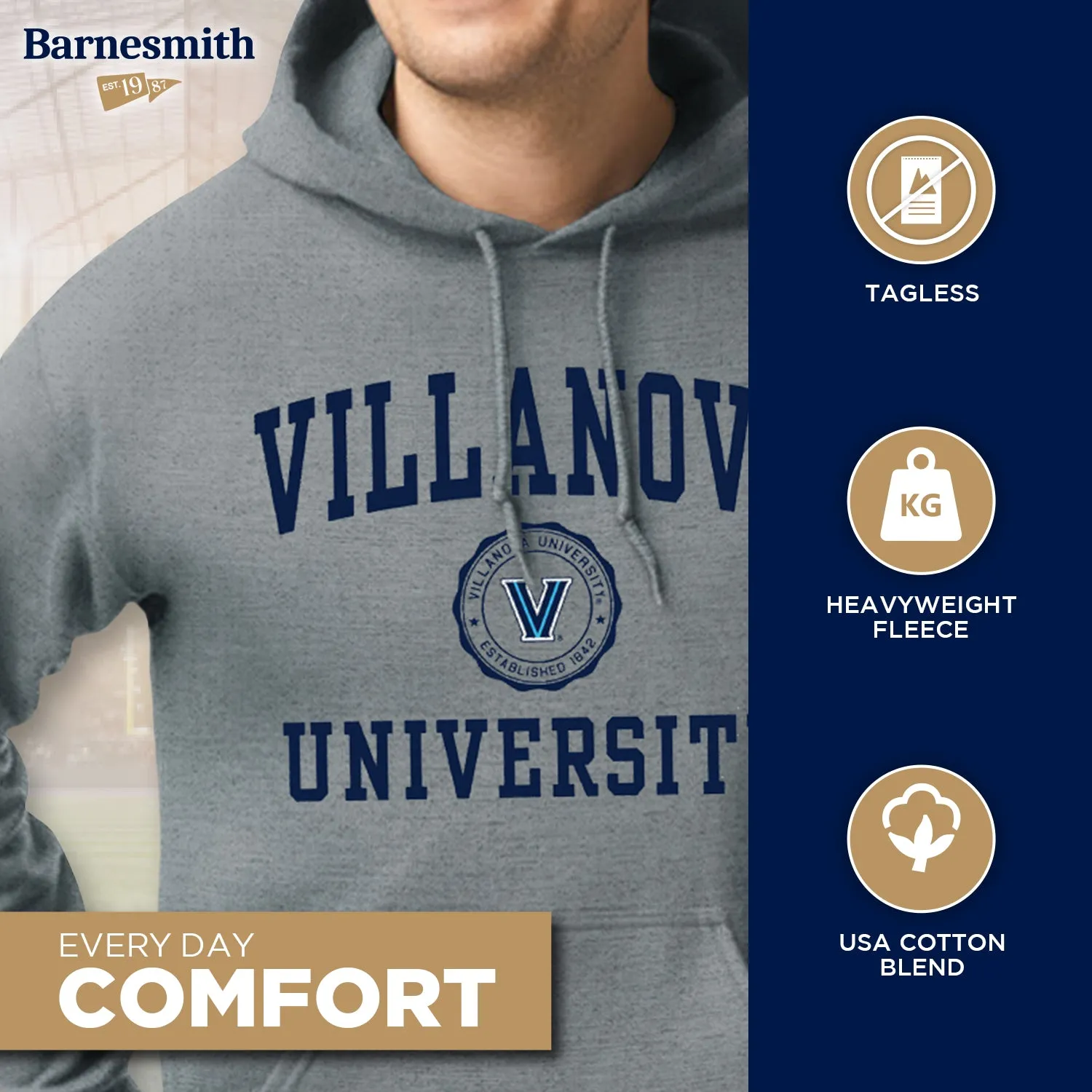 Villanova University Heritage Hooded Sweatshirt (Charcoal Grey) sold by Barnesmith product image thumbnail 3