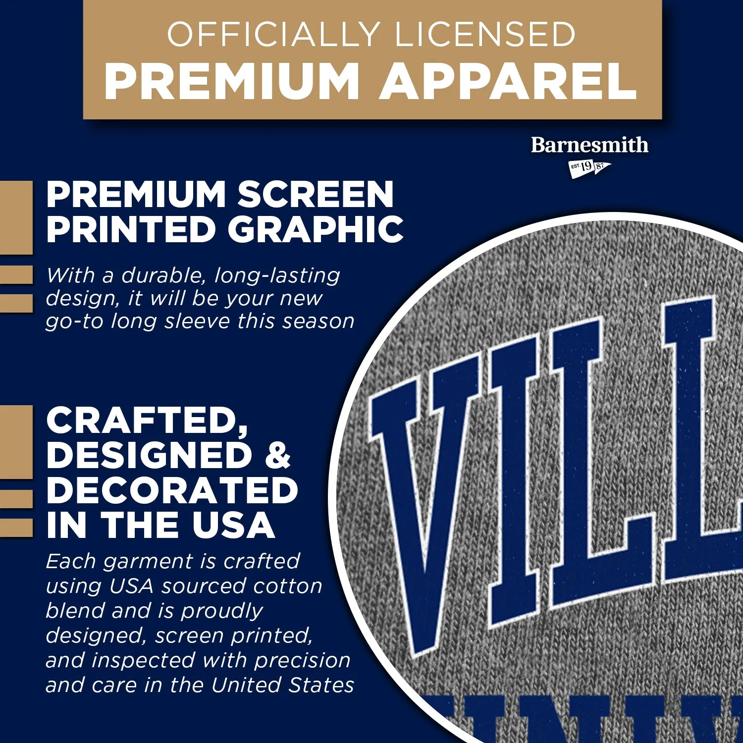 Villanova University Classic Long Sleeve T-Shirt (Charcoal Grey) sold by Barnesmith product image thumbnail 4