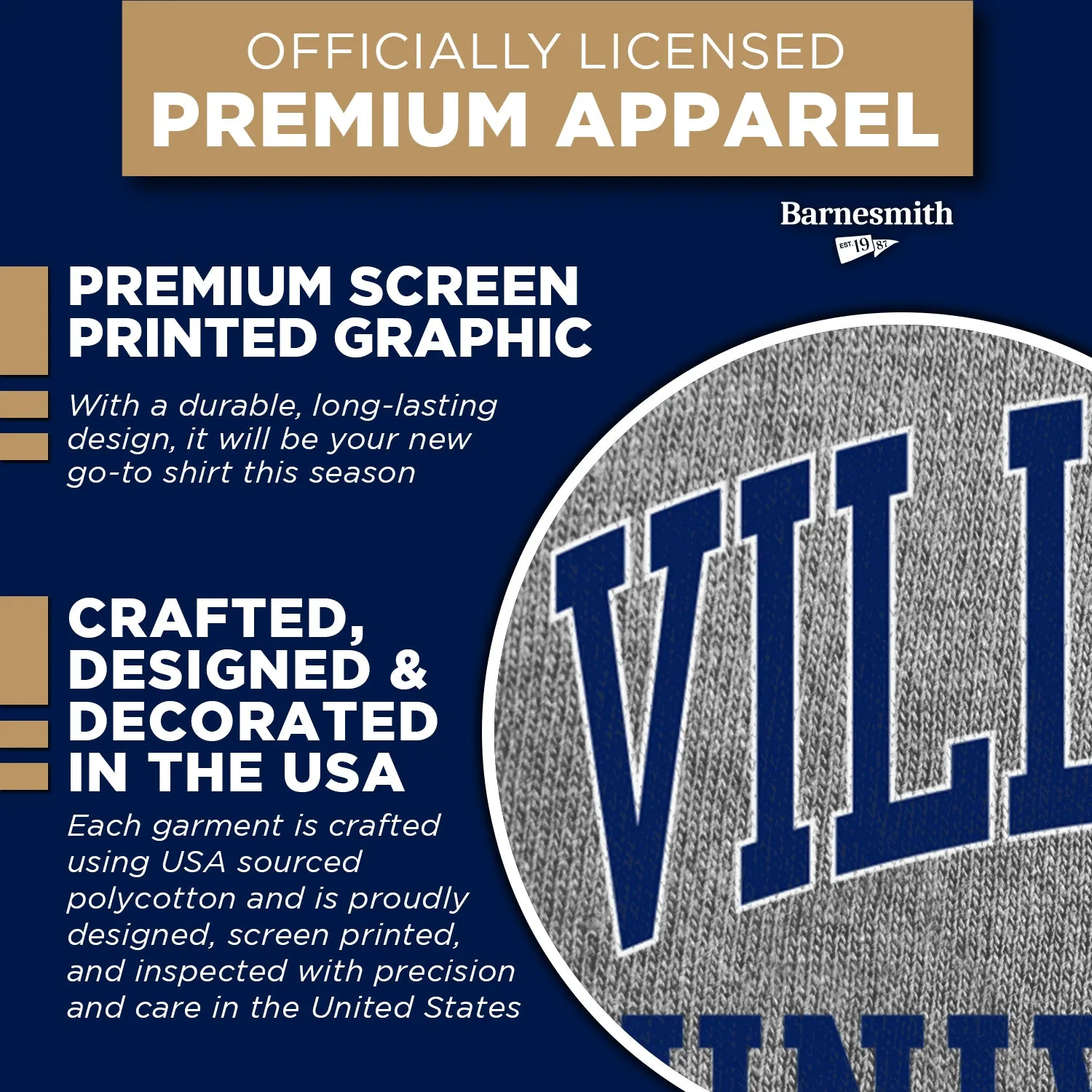 Villanova University Classic T-Shirt (Charcoal Grey) sold by Barnesmith product image thumbnail 4