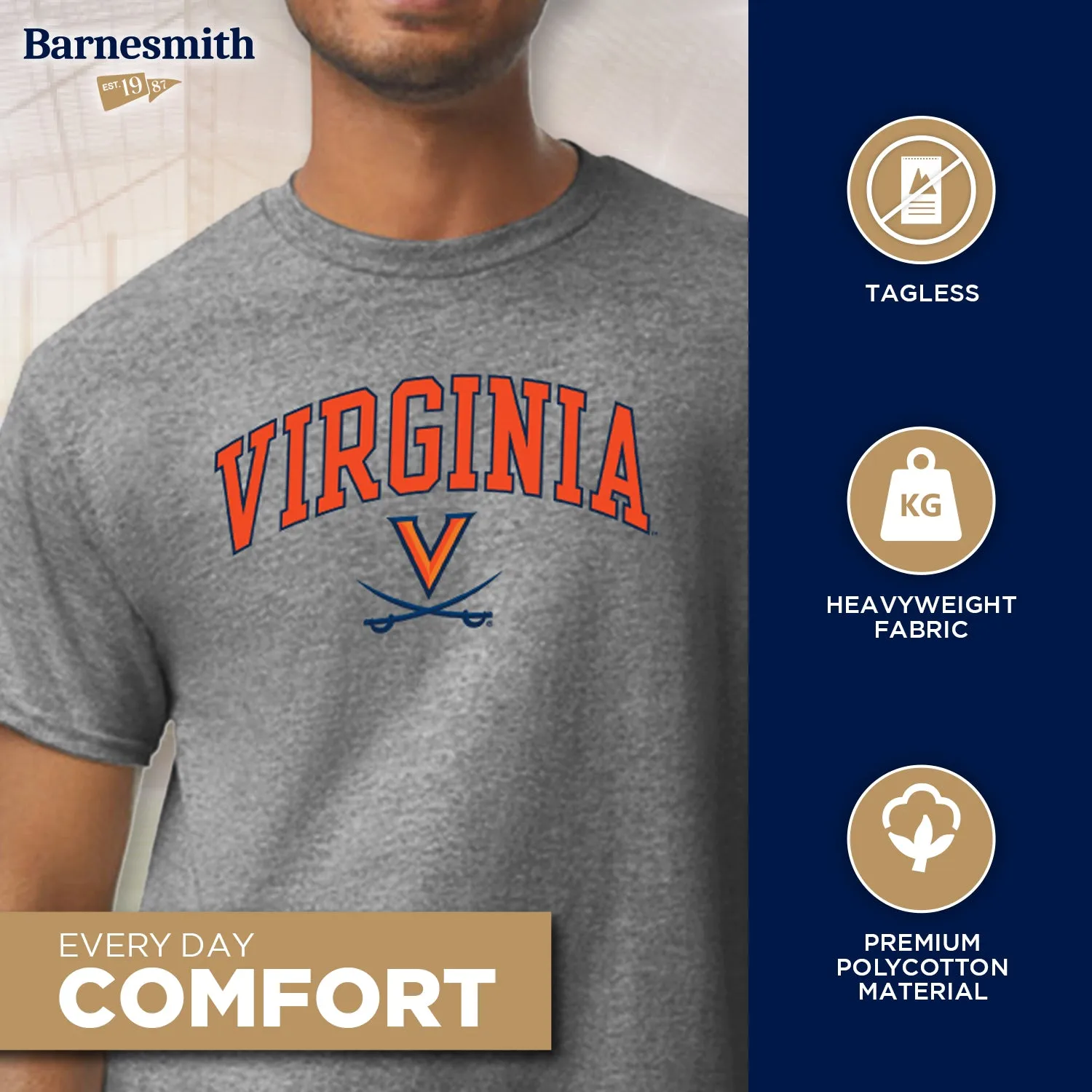 University of Virginia Short-Sleeve Spirit T-Shirt (Charcoal Grey) sold by Barnesmith product image thumbnail 3