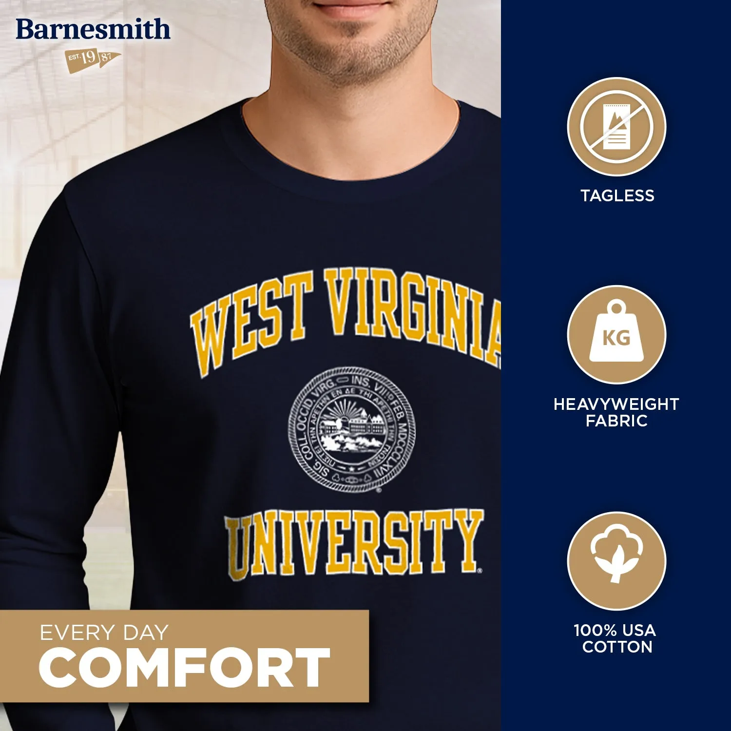 West Virginia University Heritage Long Sleeve T-Shirt (Navy) sold by Barnesmith product image thumbnail 3