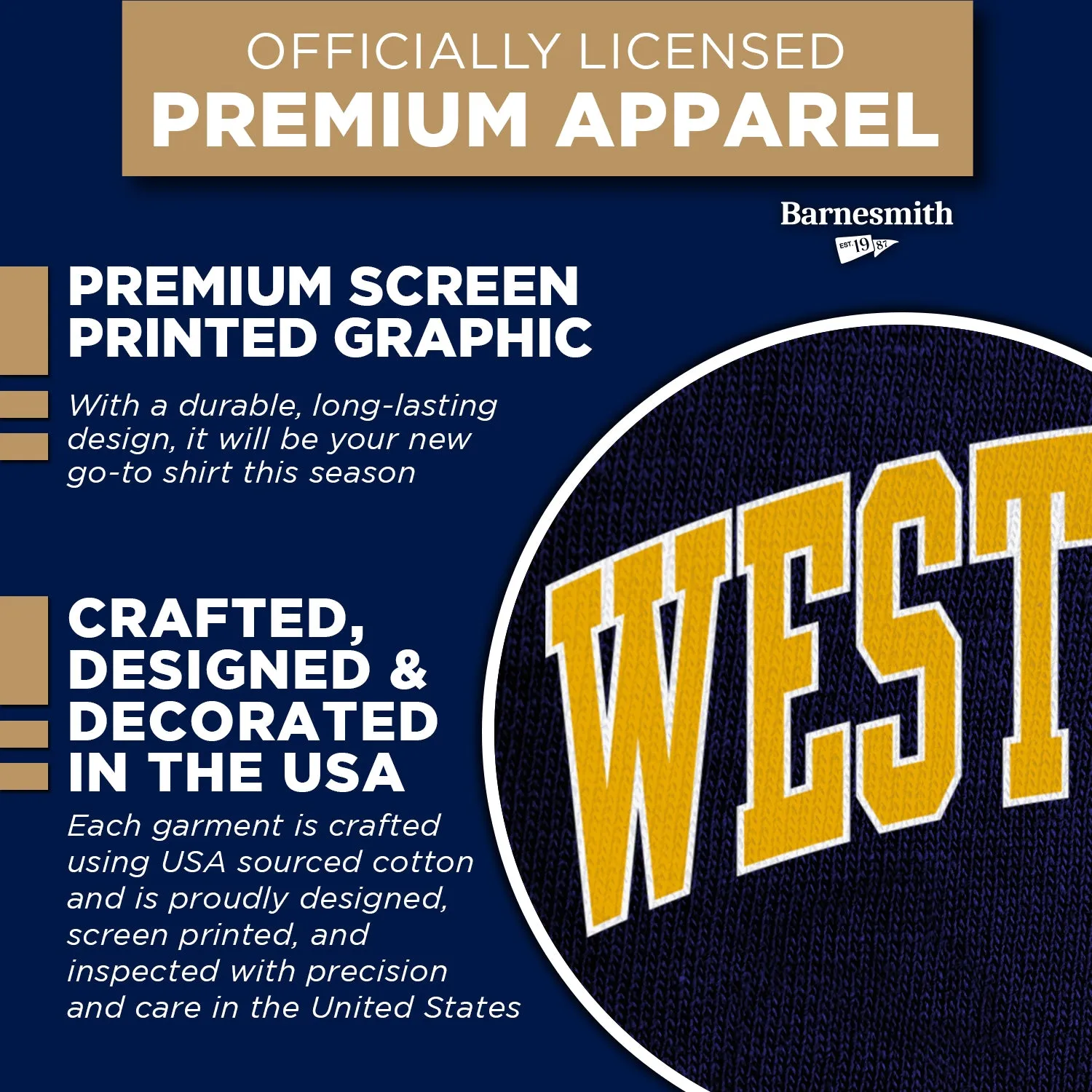 West Virginia University Classic T-Shirt (Navy) sold by Barnesmith product image thumbnail 4