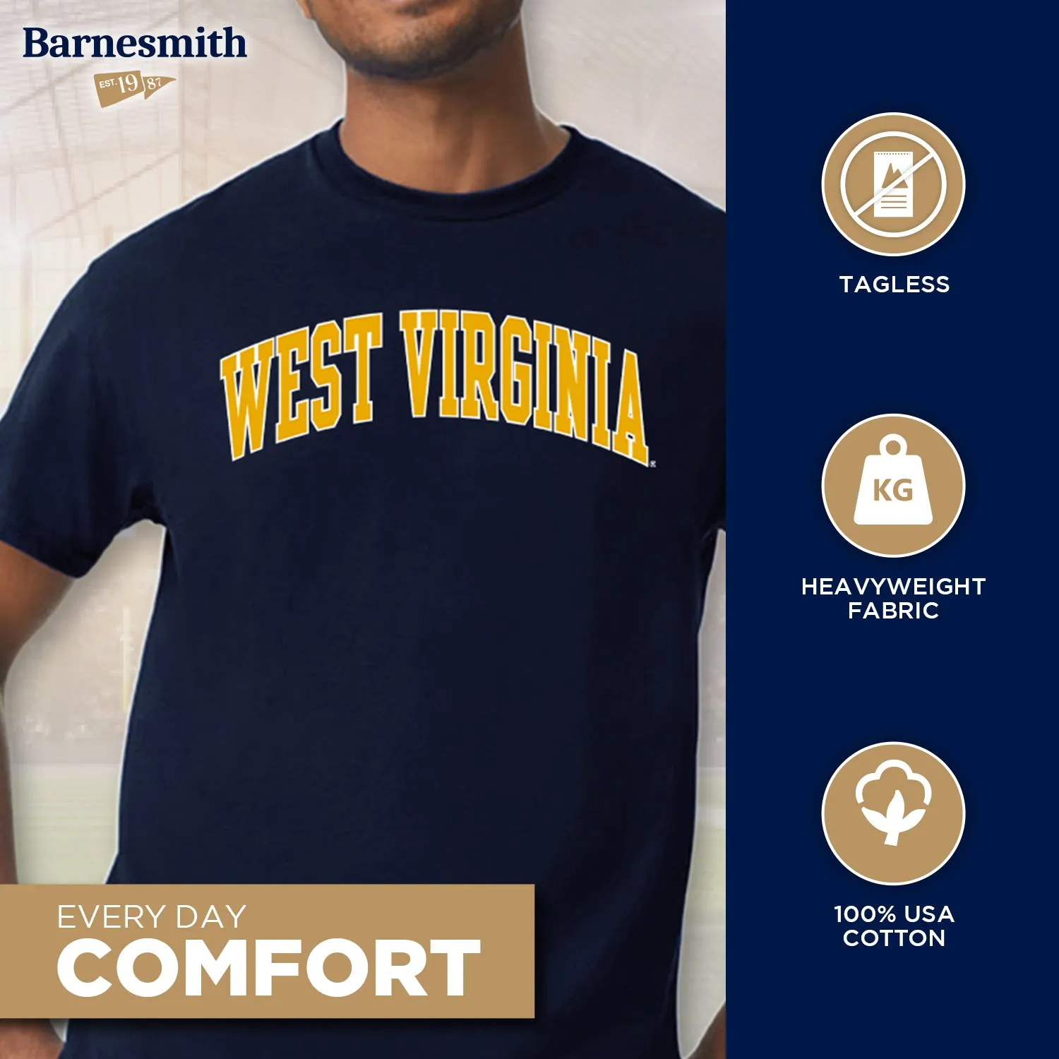 West Virginia University Classic T-Shirt (Navy) sold by Barnesmith product image thumbnail 3