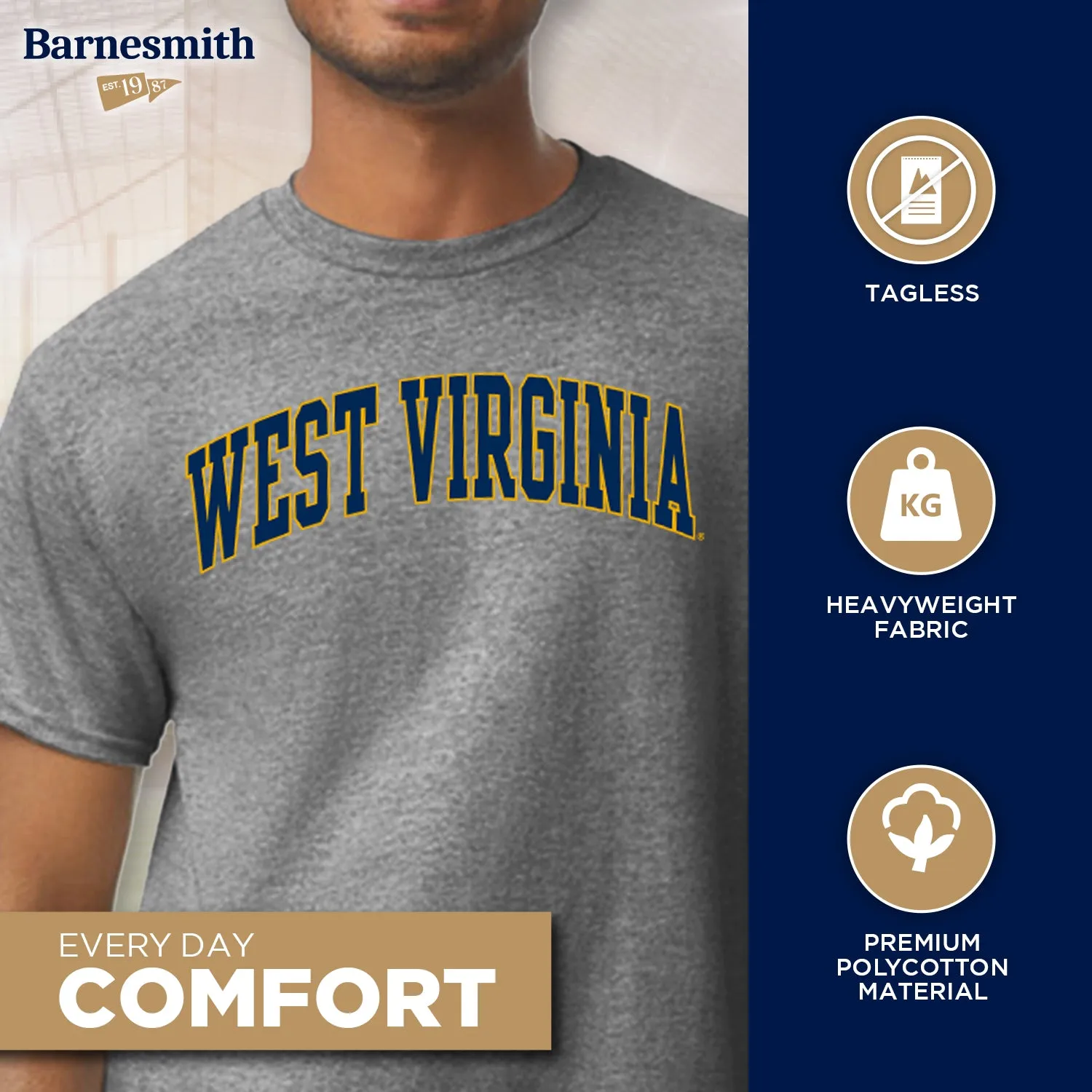 West Virginia University Classic T-Shirt (Charcoal Grey) sold by Barnesmith product image thumbnail 3