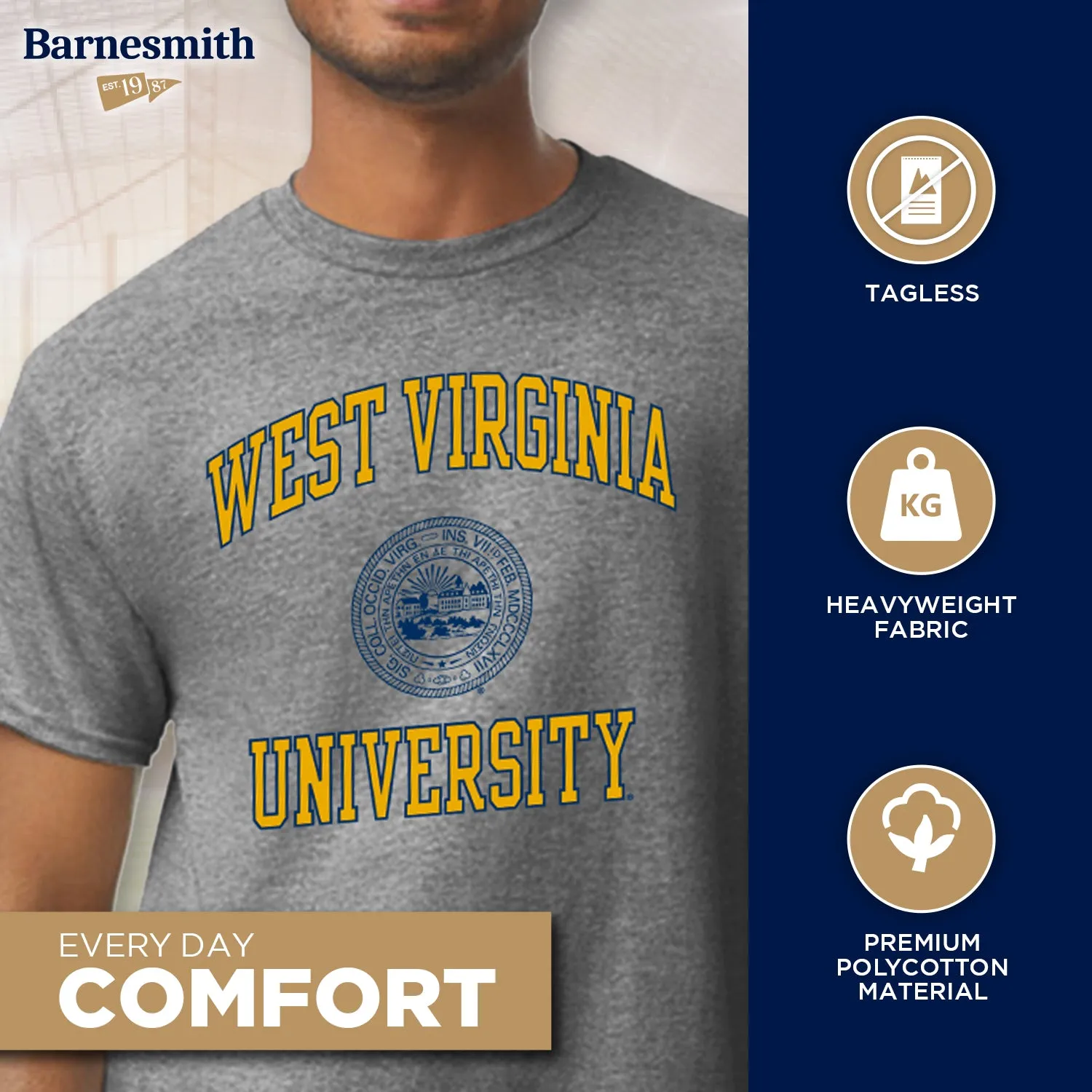 West Virginia University Heritage T-Shirt (Charcoal Grey) sold by Barnesmith product image thumbnail 3