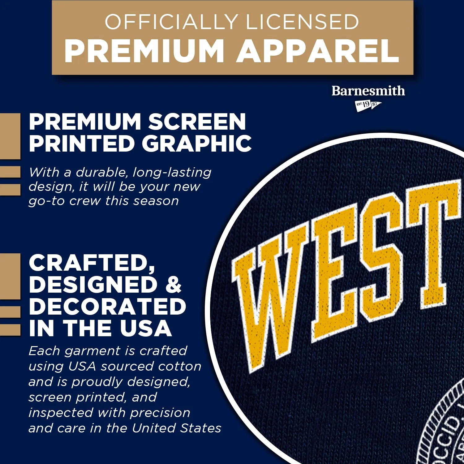 West Virginia University Heritage Crewneck Sweatshirt (Navy) sold by Barnesmith product image thumbnail 4