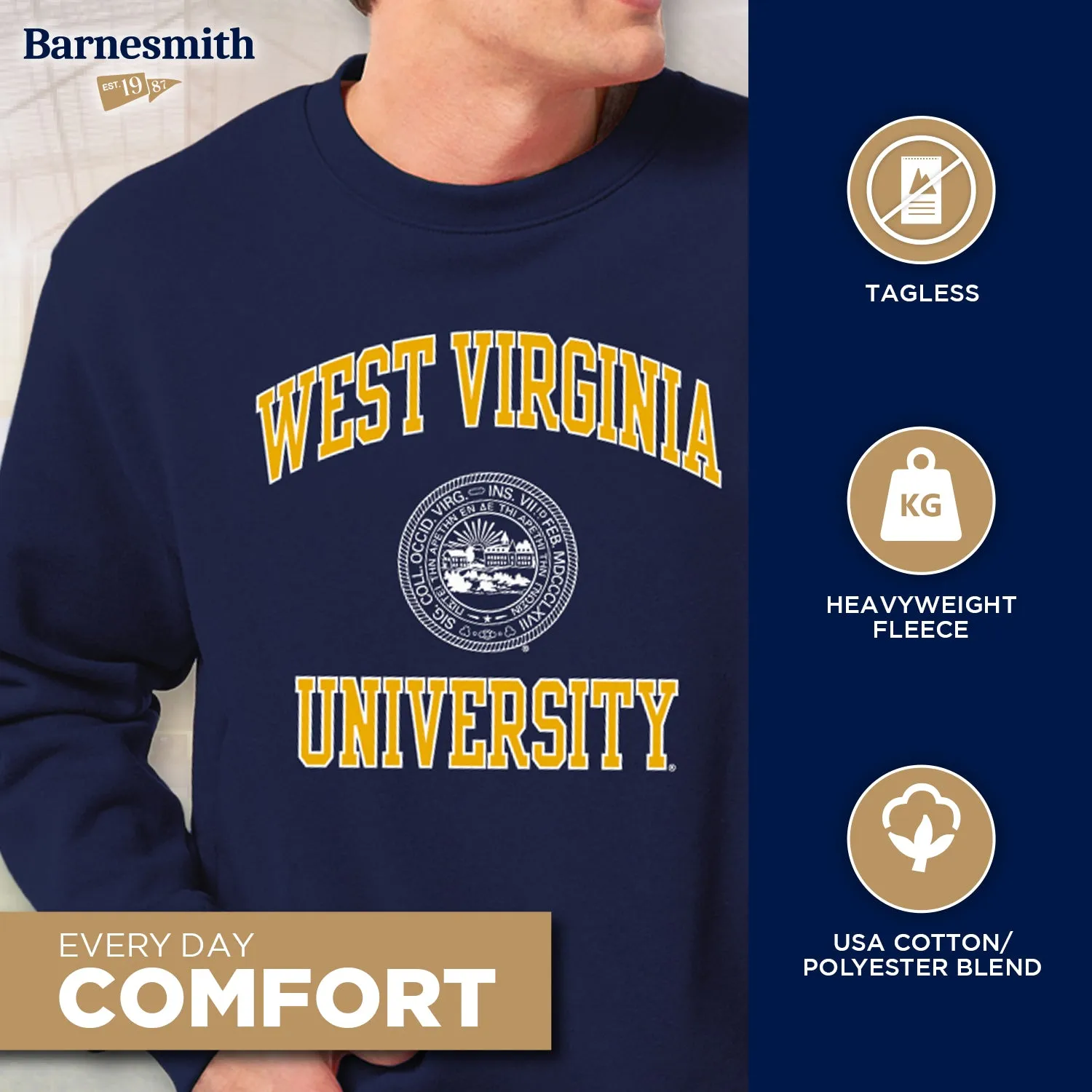 West Virginia University Heritage Crewneck Sweatshirt (Navy) sold by Barnesmith product image thumbnail 3