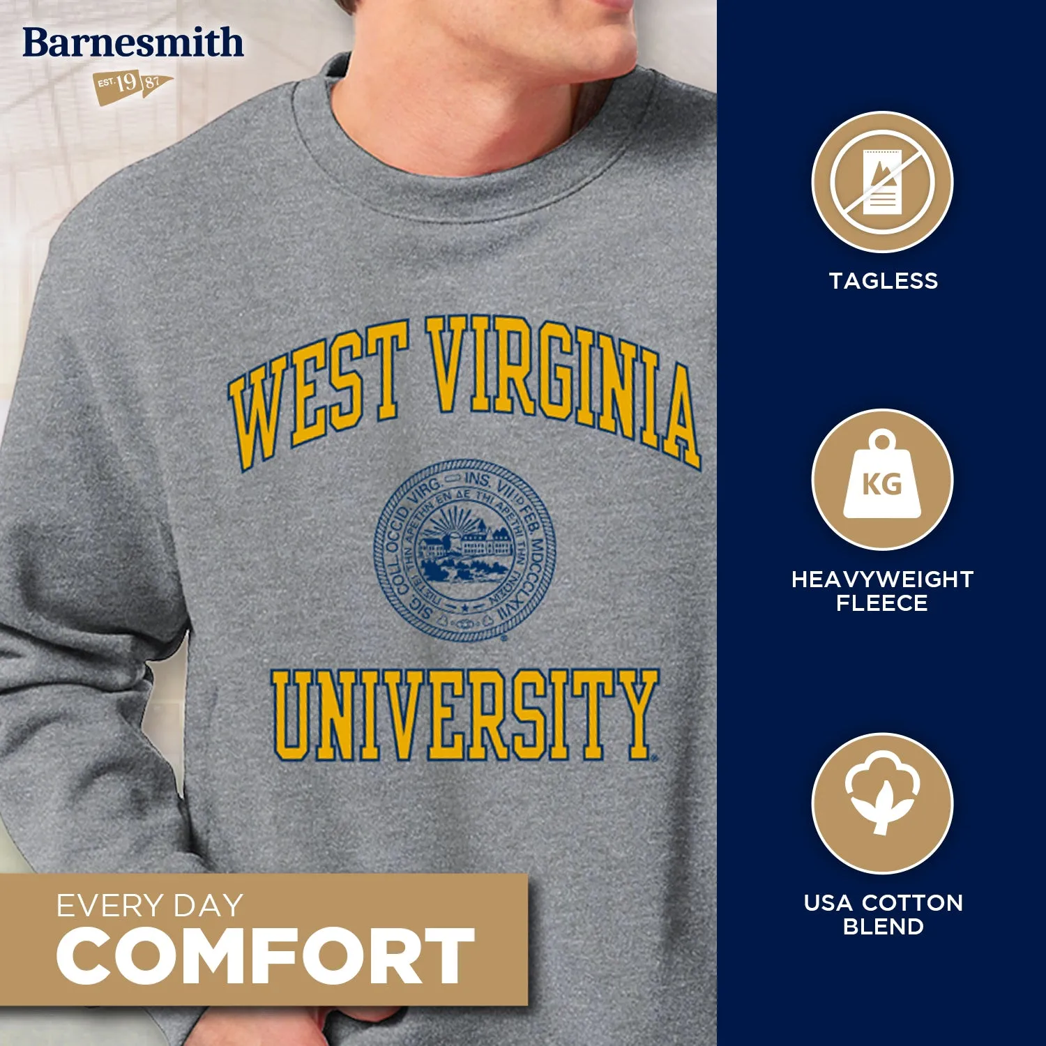 West Virginia University Heritage Crewneck Sweatshirt (Charcoal) sold by Barnesmith product image thumbnail 3