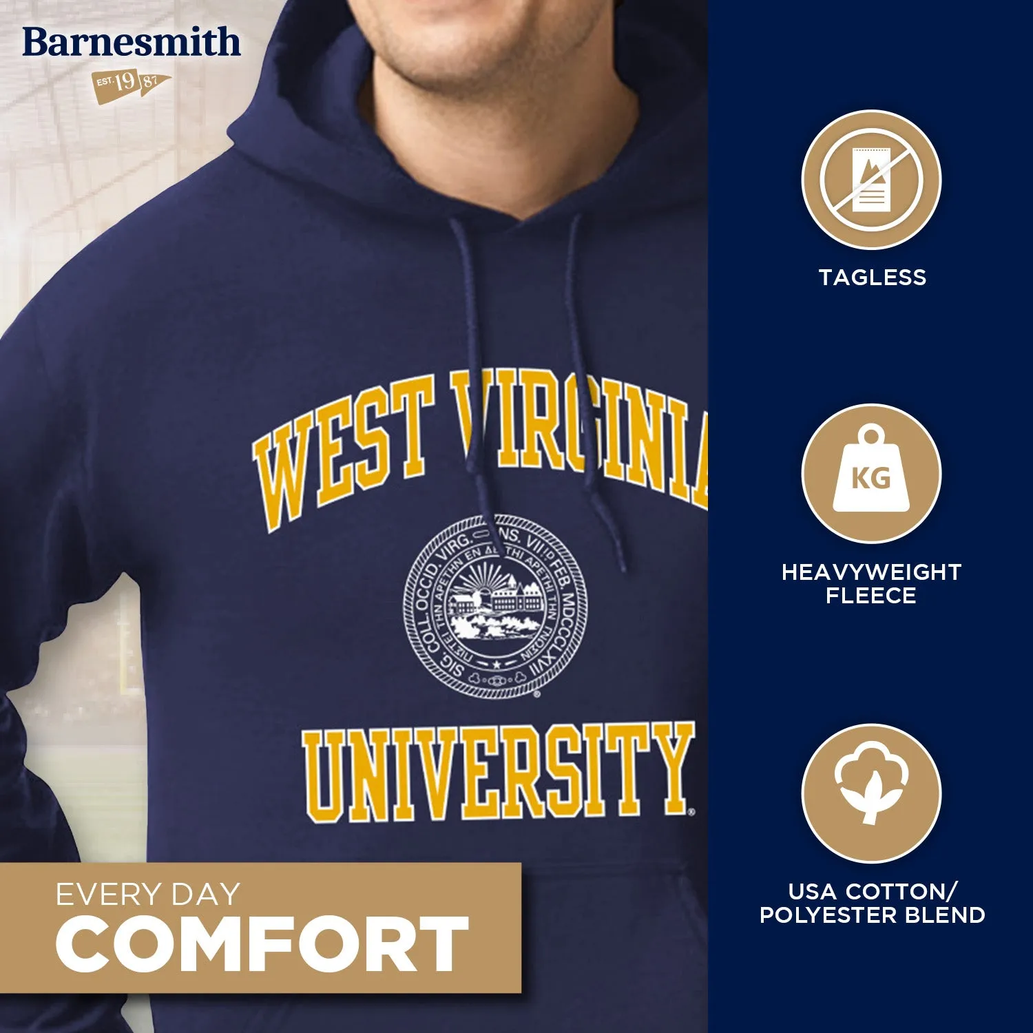 West Virginia University Heritage Hooded Sweatshirt (Navy) sold by Barnesmith product image thumbnail 3