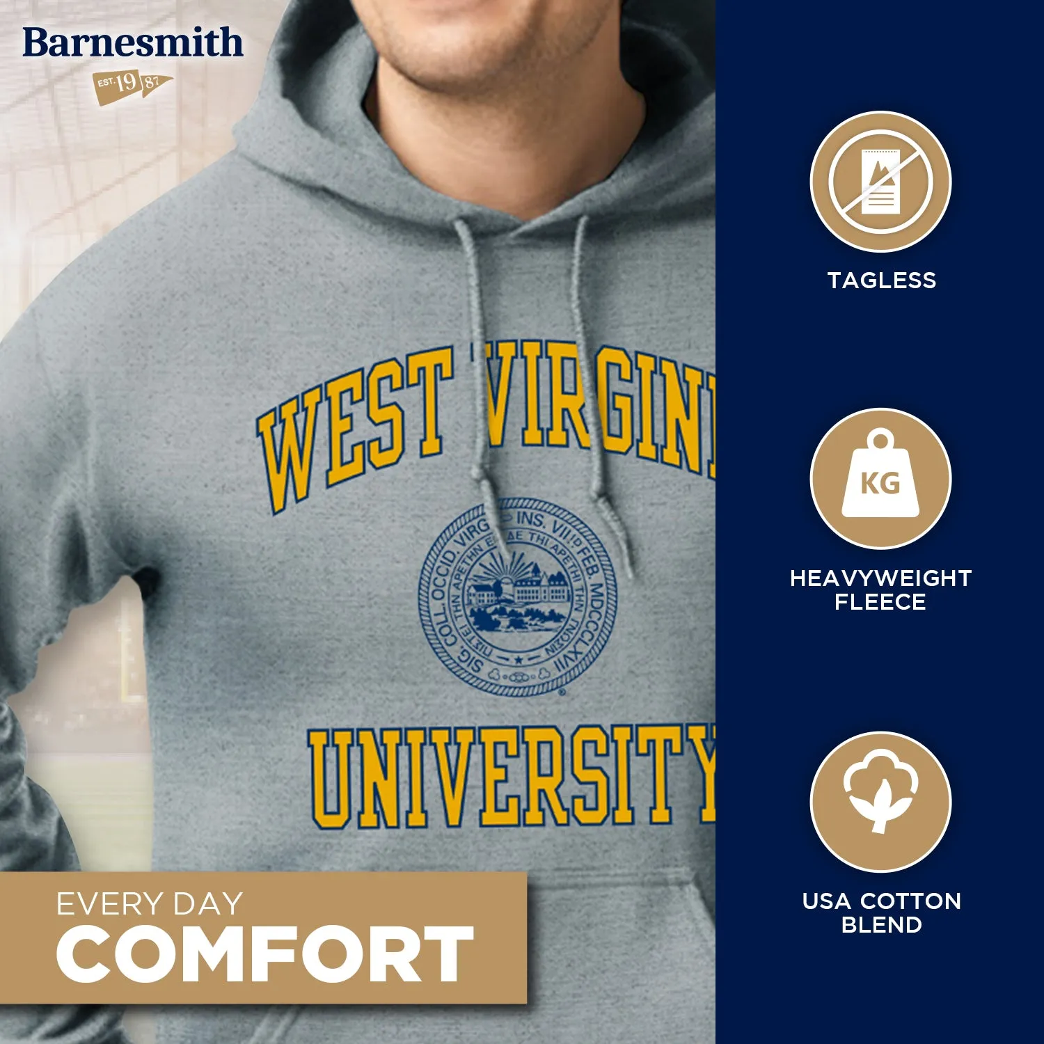 West Virginia University Heritage Hooded Sweatshirt (Charcoal) sold by Barnesmith product image thumbnail 3
