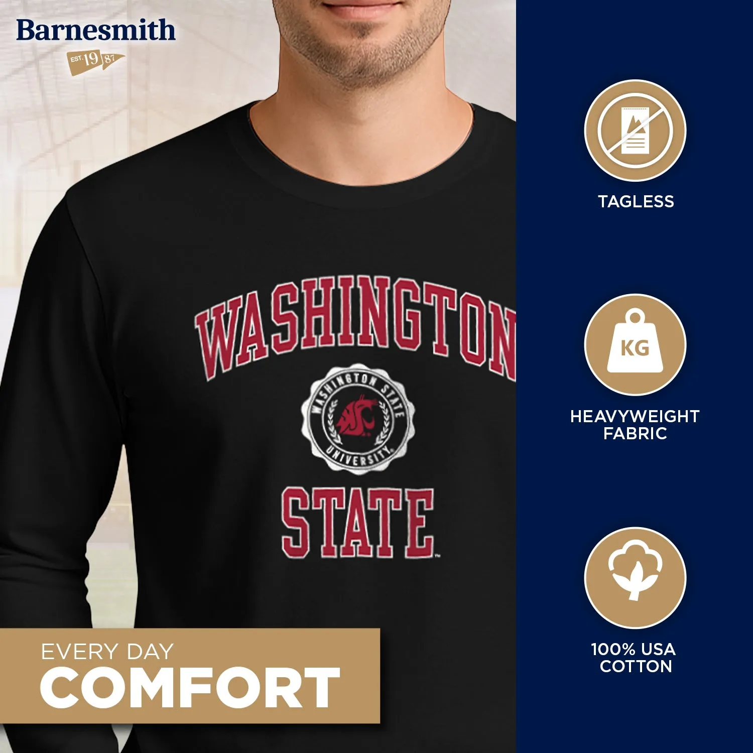 Washington State University Heritage Long Sleeve T-Shirt (Black) sold by Barnesmith product image thumbnail 3