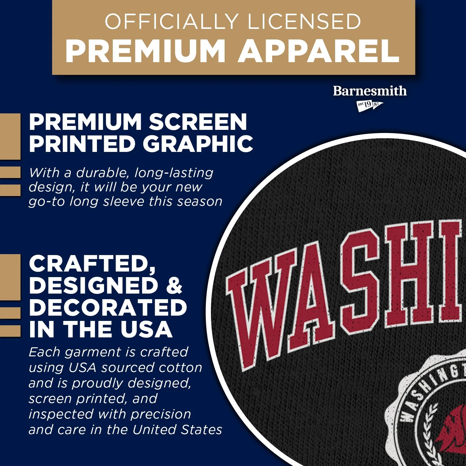 Washington State University Heritage Long Sleeve T-Shirt (Black) sold by Barnesmith product image thumbnail 4