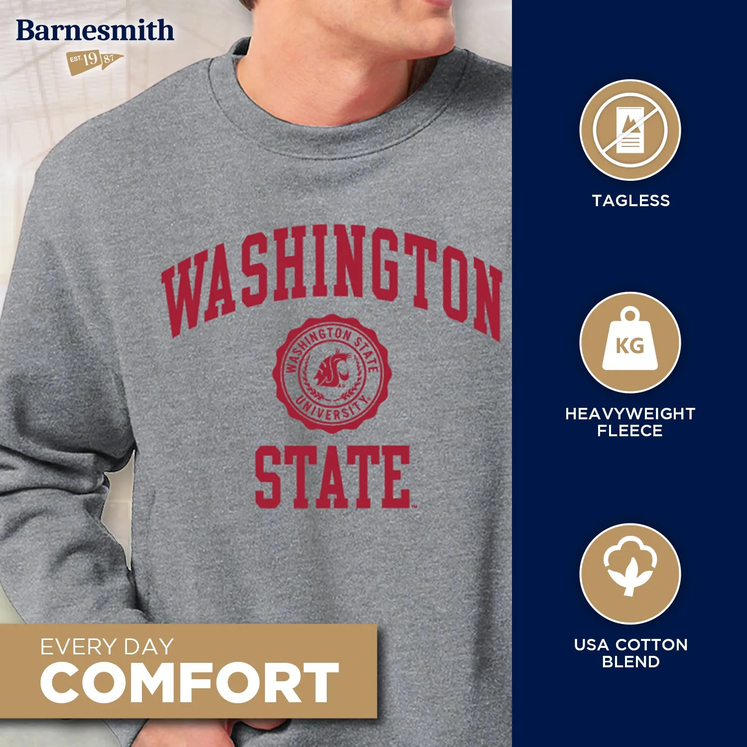 Washington State University Heritage Crewneck Sweatshirt (Charcoal) sold by Barnesmith product image thumbnail 3