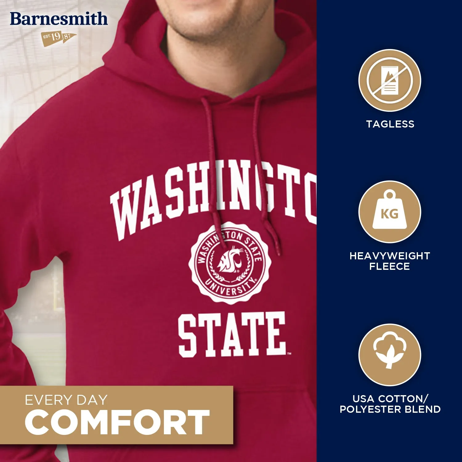 Washington State University Heritage Hooded Sweatshirt (Crimson) sold by Barnesmith product image thumbnail 3