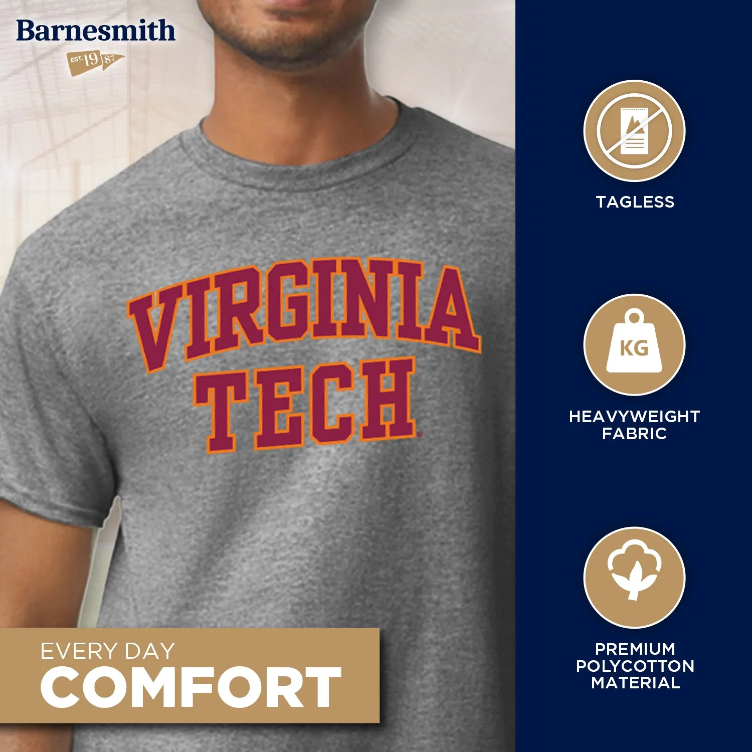 Virginia Polytechnic Institute and State University Classic T-Shirt (Charcoal Grey) sold by Barnesmith product image thumbnail 3