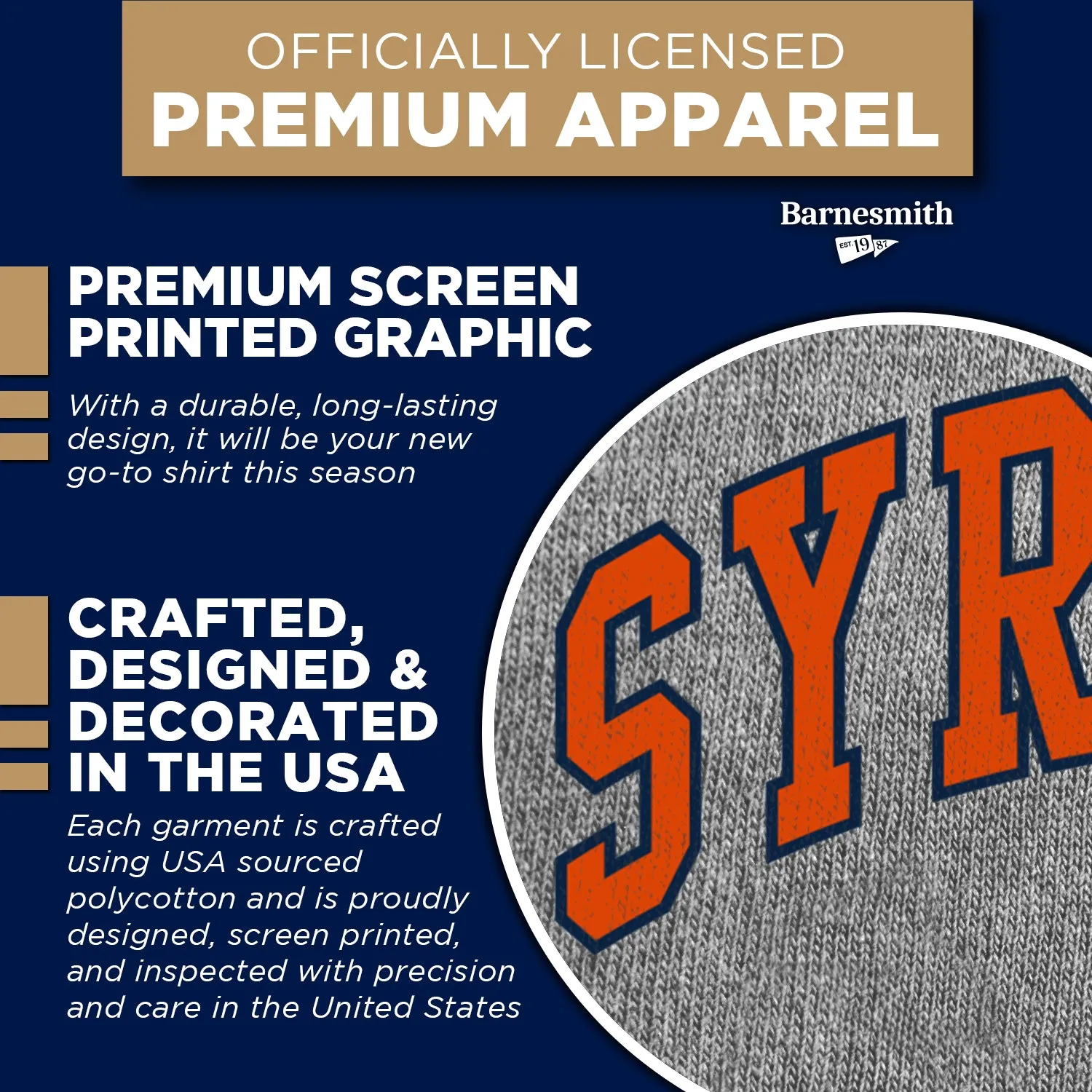 Syracuse University Classic T-Shirt (Charcoal Grey) sold by Barnesmith product image thumbnail 4