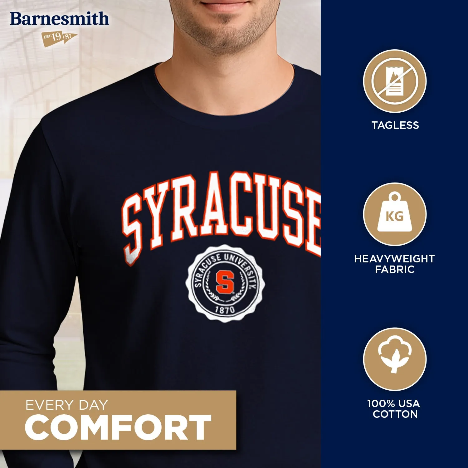 Syracuse University Heritage Long Sleeve T-Shirt (Navy) sold by Barnesmith product image thumbnail 3