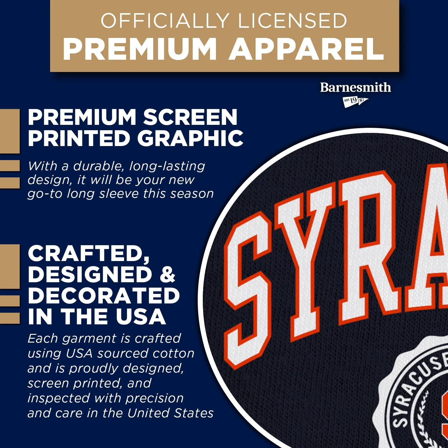 Syracuse University Heritage Long Sleeve T-Shirt (Navy) sold by Barnesmith product image thumbnail 4