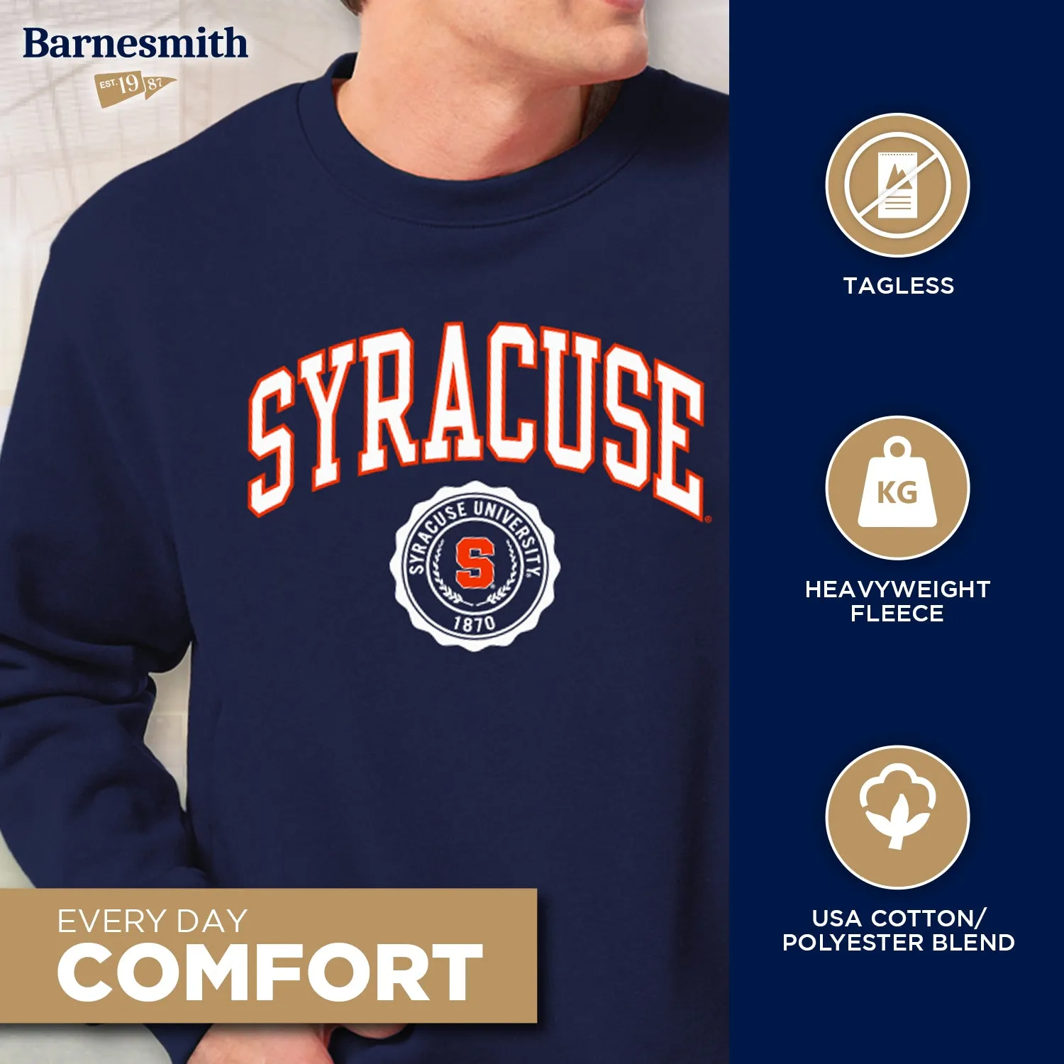 Syracuse University Heritage Crewneck Sweatshirt (Navy) sold by Barnesmith product image thumbnail 3