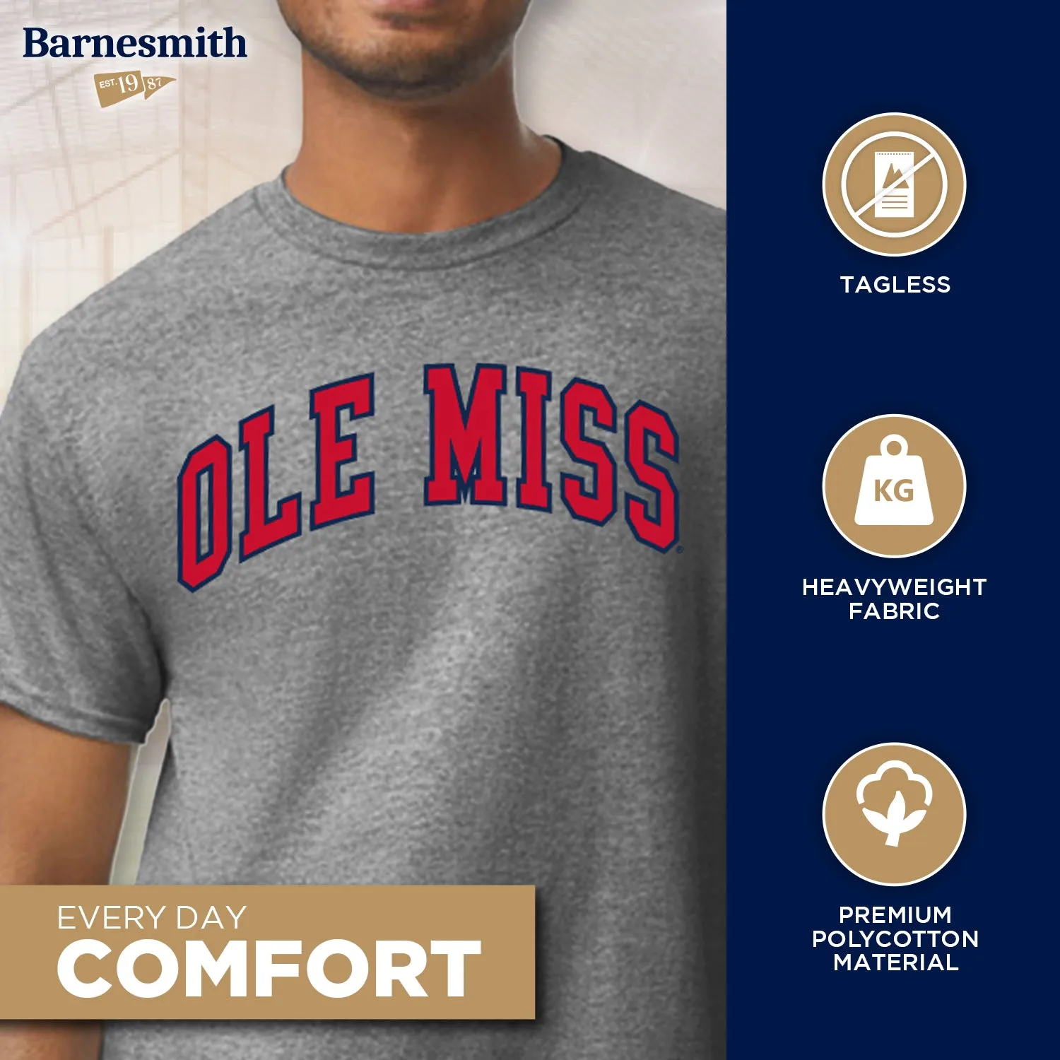 University of Mississippi Ole Miss Classic T-Shirt (Charcoal Grey) sold by Barnesmith product image thumbnail 3