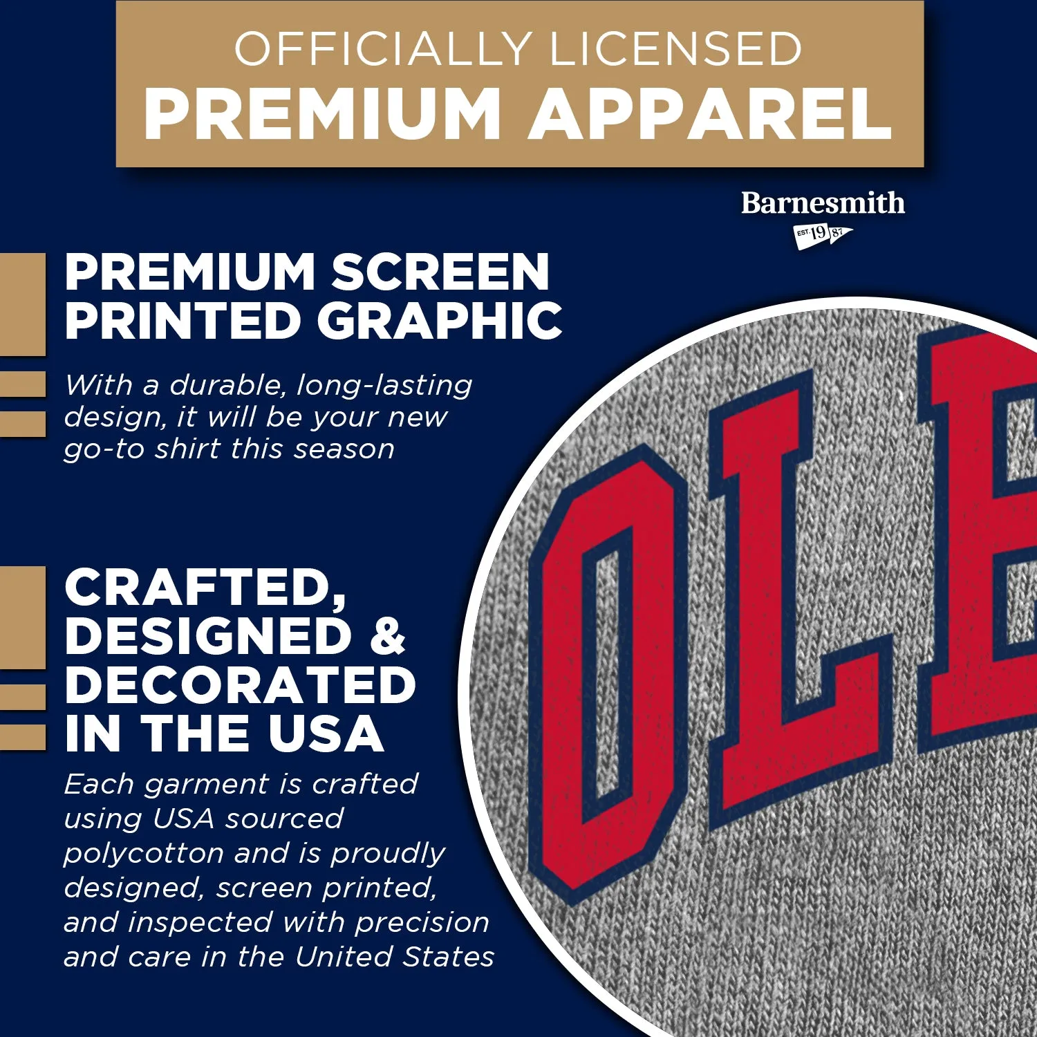 University of Mississippi Ole Miss Classic T-Shirt (Charcoal Grey) sold by Barnesmith product image thumbnail 4