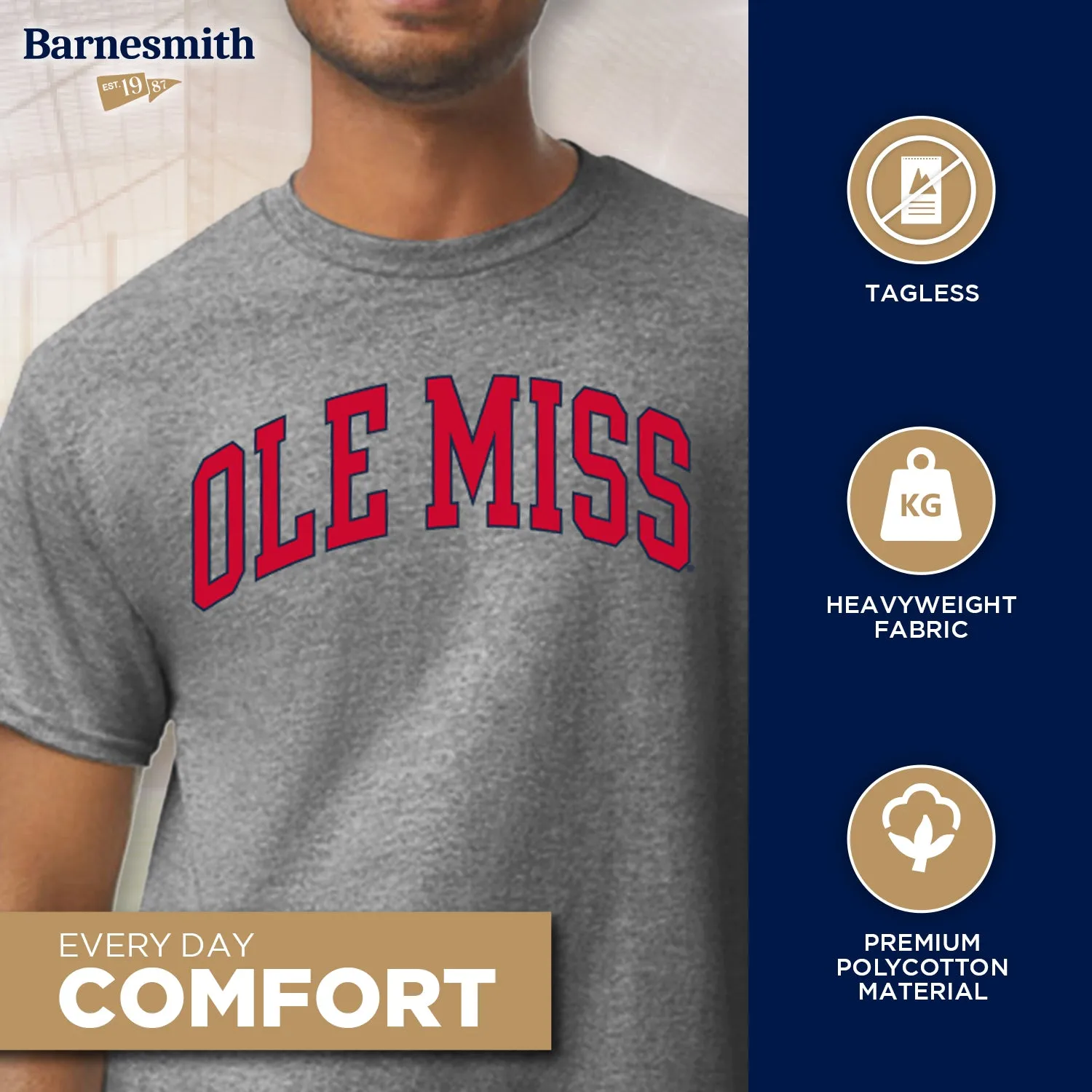 University of Mississippi Ole Miss Heritage T-Shirt (Charcoal Grey) sold by Barnesmith product image thumbnail 3