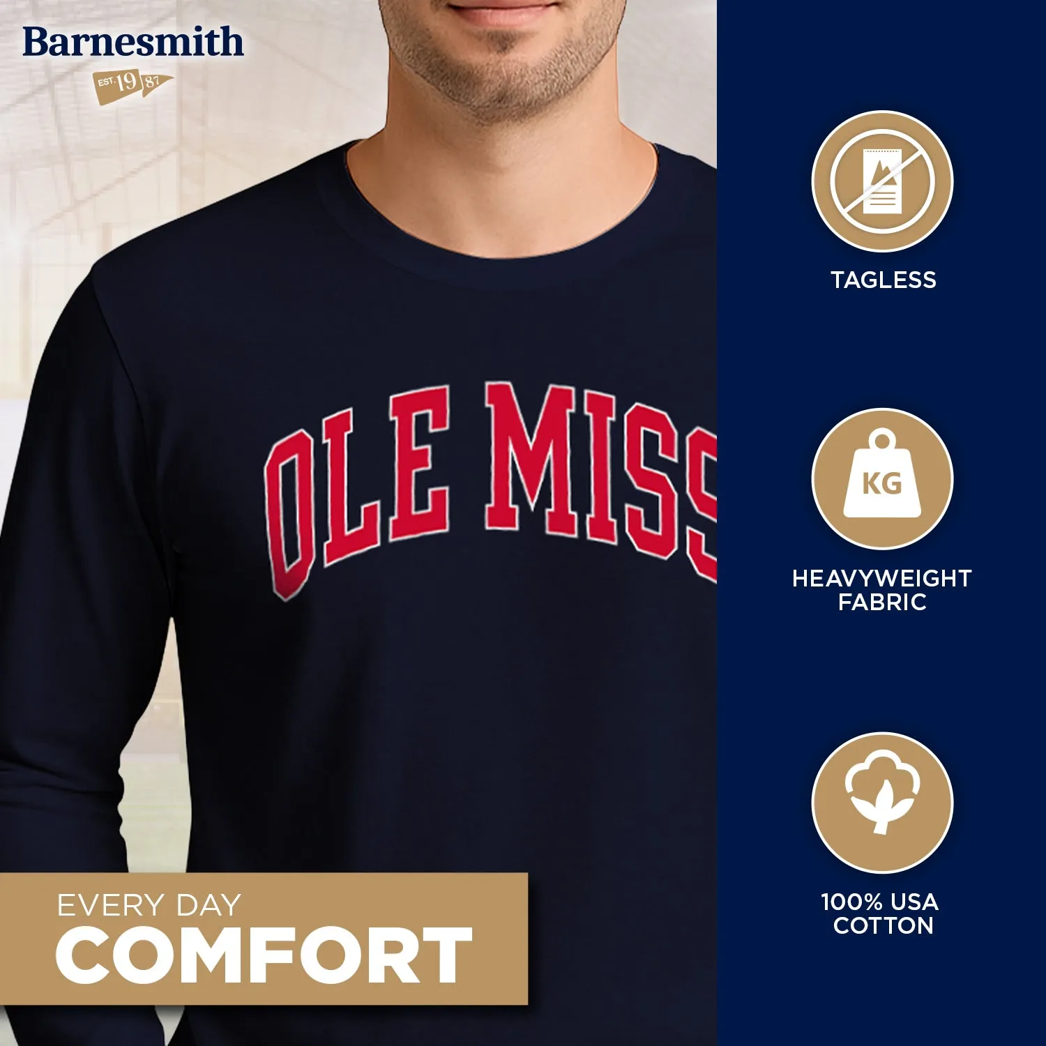 University of Mississippi Ole Miss Heritage Long Sleeve T-Shirt (Navy) sold by Barnesmith product image thumbnail 3
