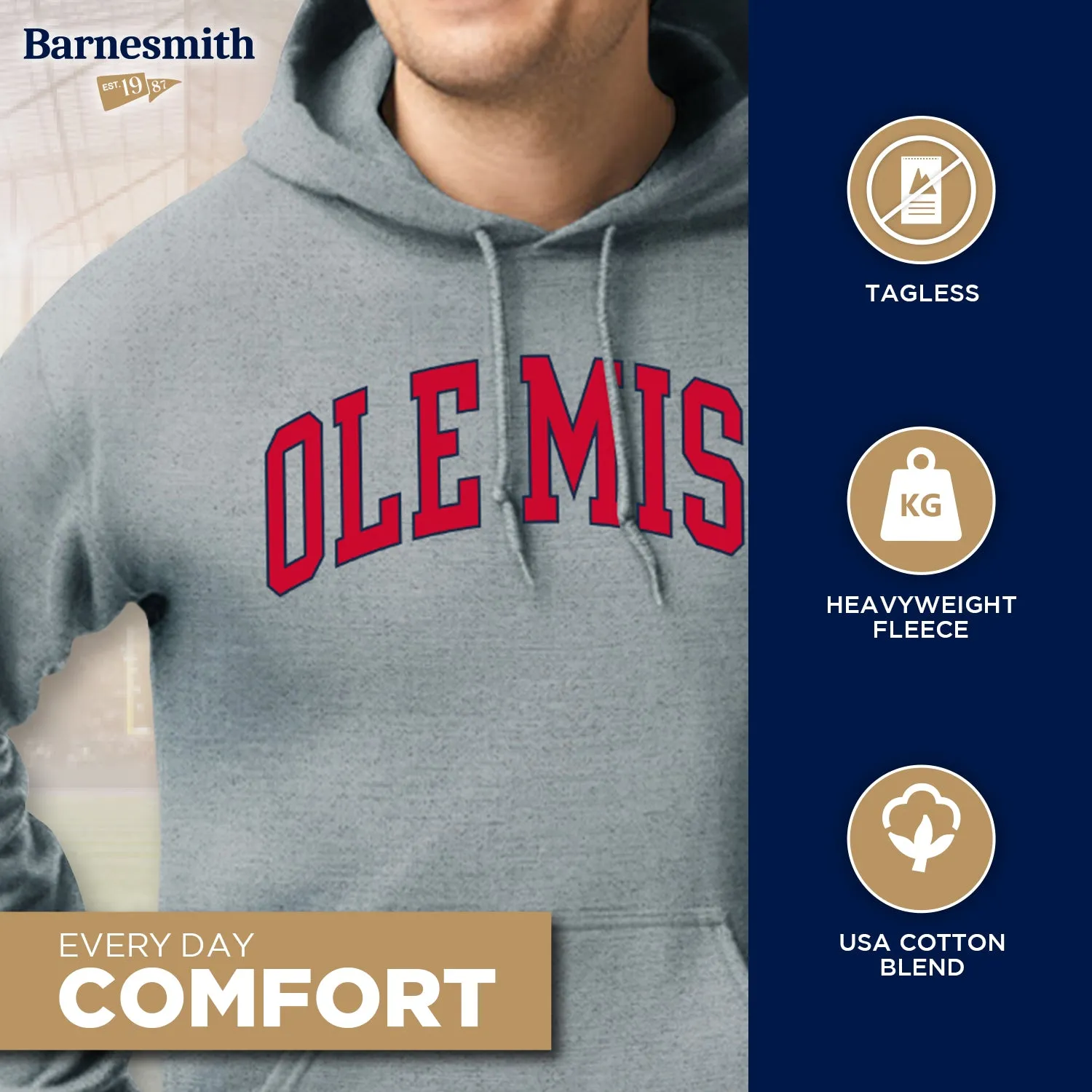University of Mississippi Ole Miss Heritage Hooded Sweatshirt (Charcoal) sold by Barnesmith product image thumbnail 3