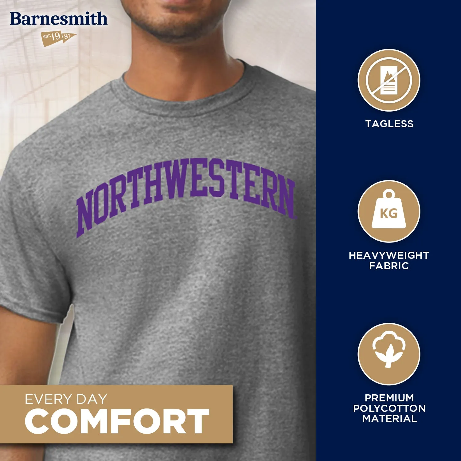 Northwestern University Classic T-Shirt (Charcoal Grey) sold by Barnesmith product image thumbnail 3
